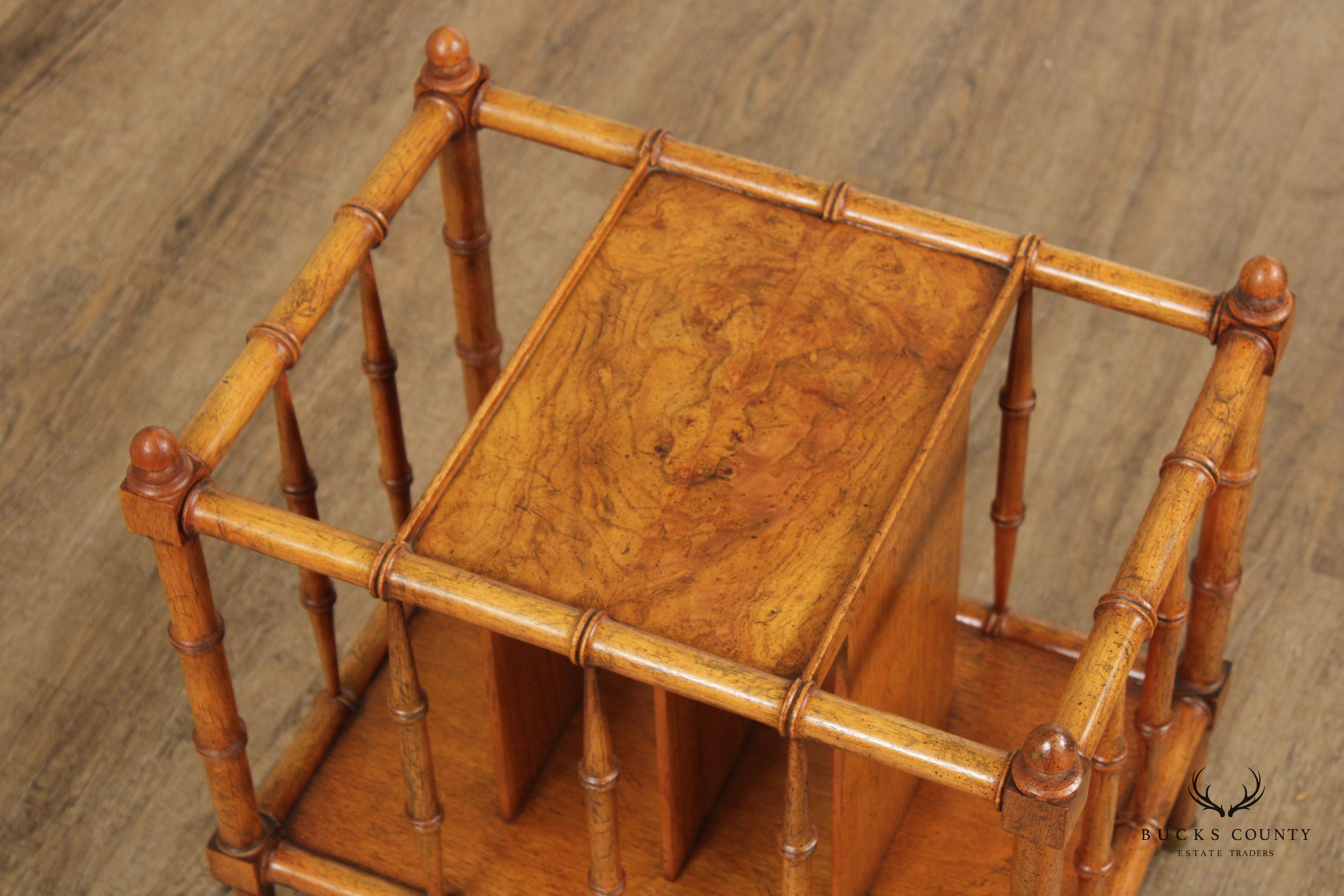 Vintage Walnut Faux Bamboo Canterbury Magazine Rack
