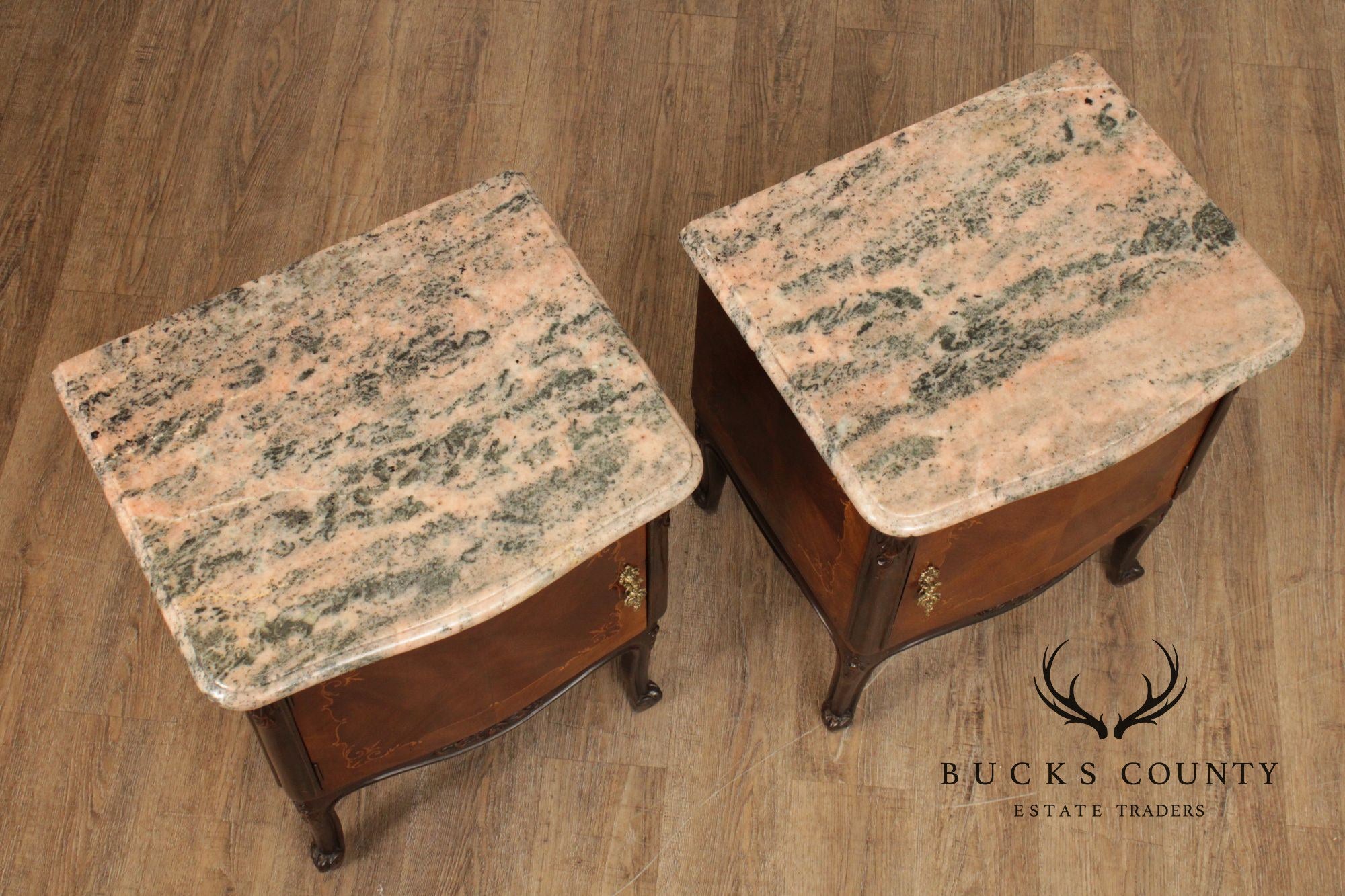 Italian Rococo Style Pair of Marble Top Nightstands
