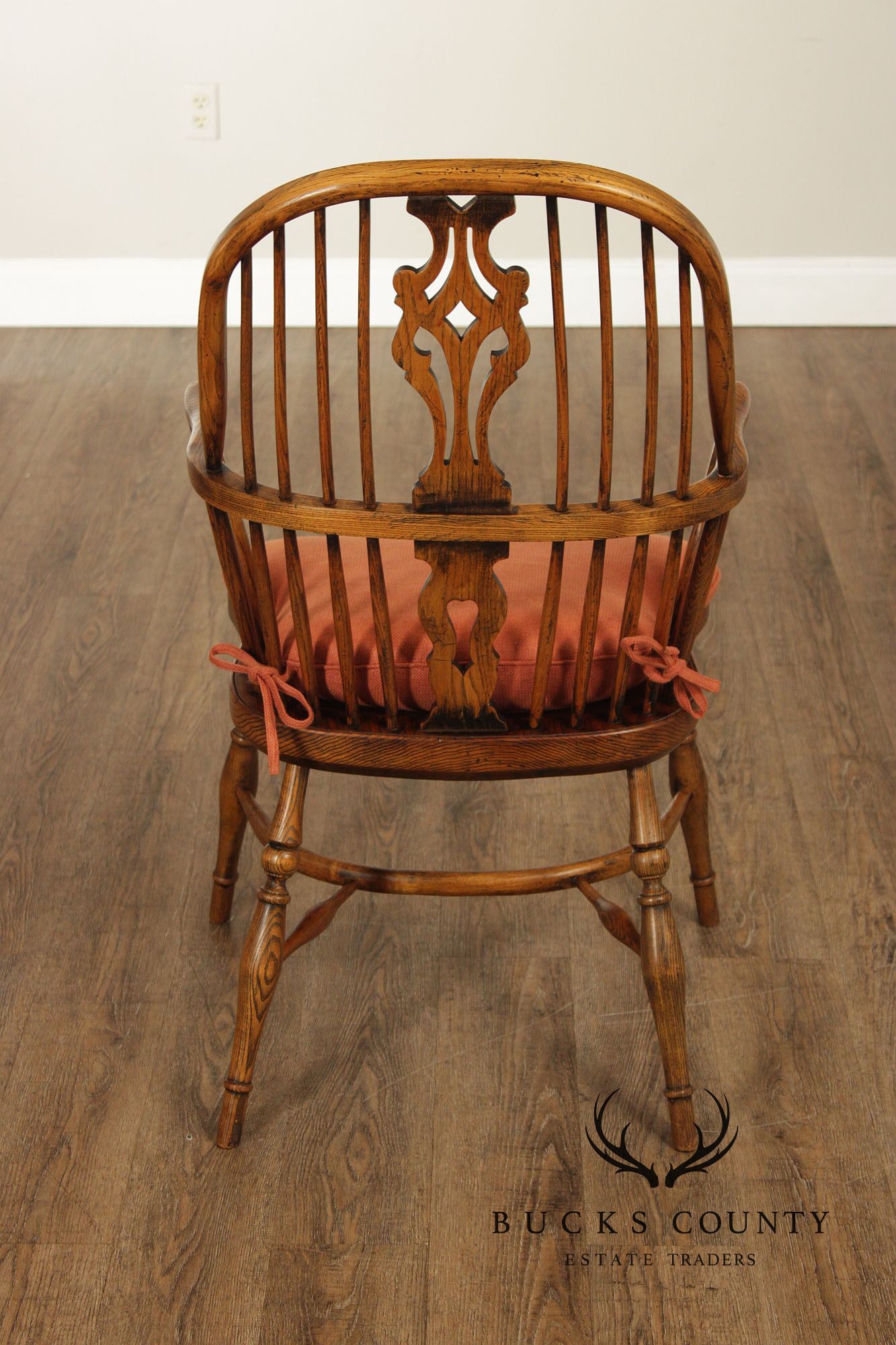 Vintage Set of Four English Oak Windsor Dining Armchairs