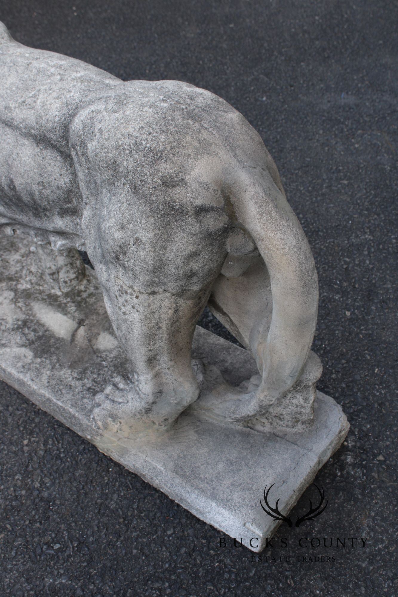 Vintage Pair Of Cast Stone Standing Lion Garden Statues