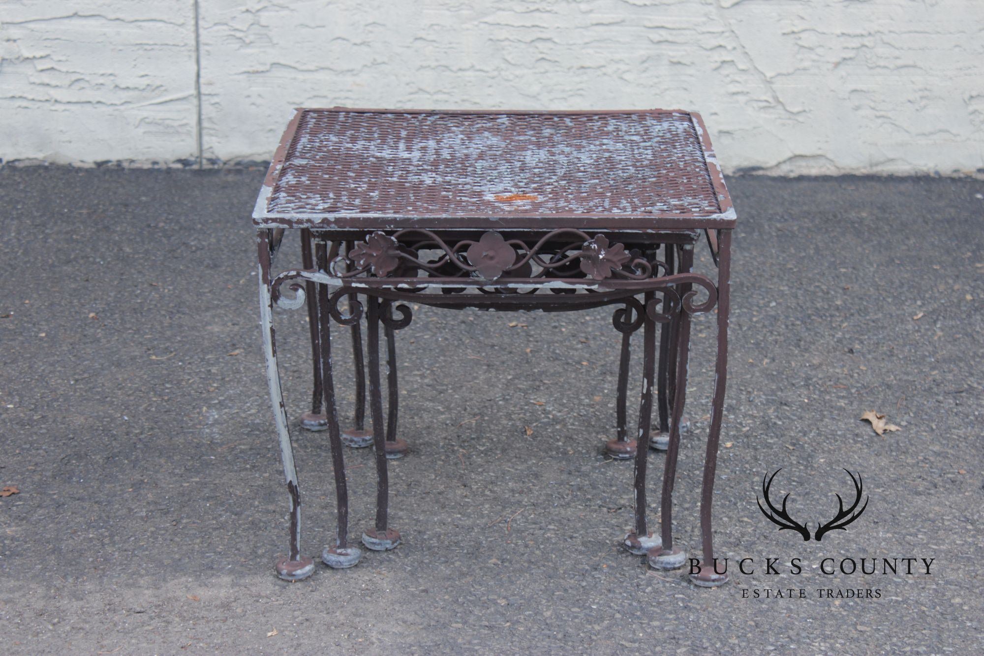 Vintage Set of Three Wrought Iron Outdoor Patio Nesting Tables