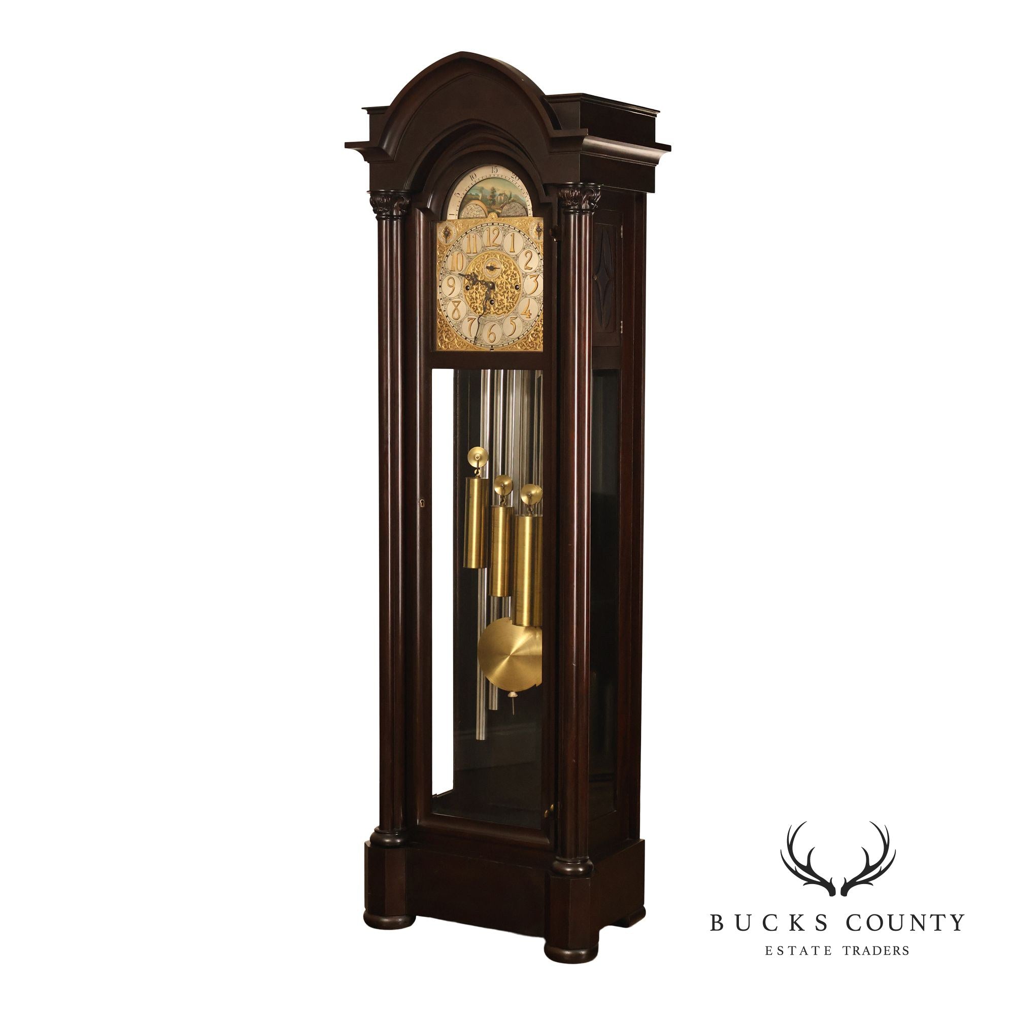 American Chime Clock Co Nine Tube Grandfather Clock with Moon Dial and Westminster Chime Movement