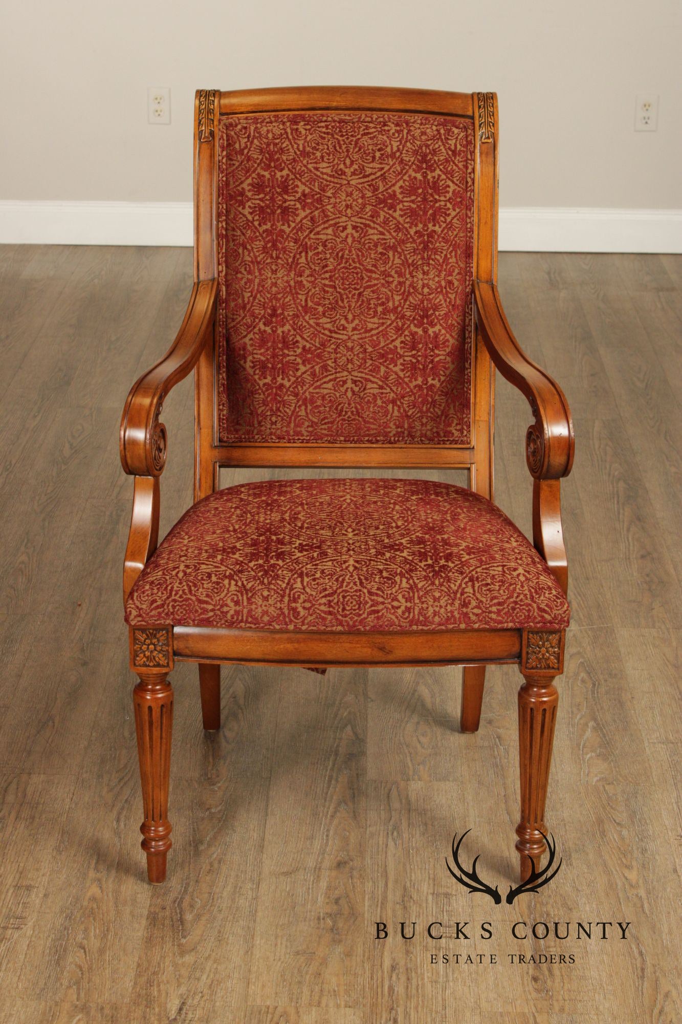 Ethan Allen 'Townhouse' Set of Six Carved Frame Upholstered Dining Chairs