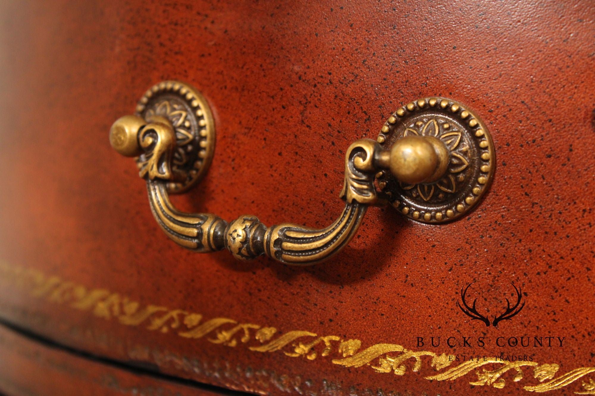 Regency Style Leather Wrapped Drum Table