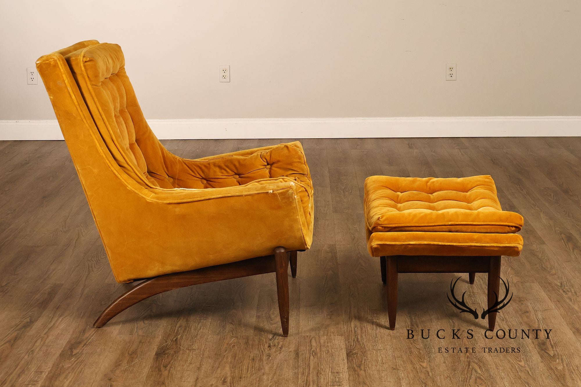 Mid Century Modern Tufted Lounge Chair and Ottoman