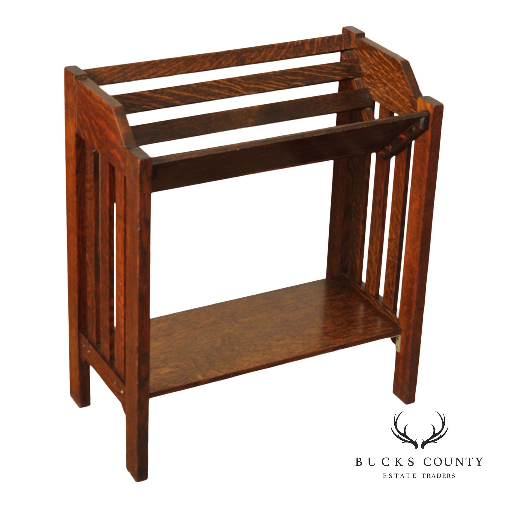 Mission Oak Arts & Crafts Magazine Stand Book Trough