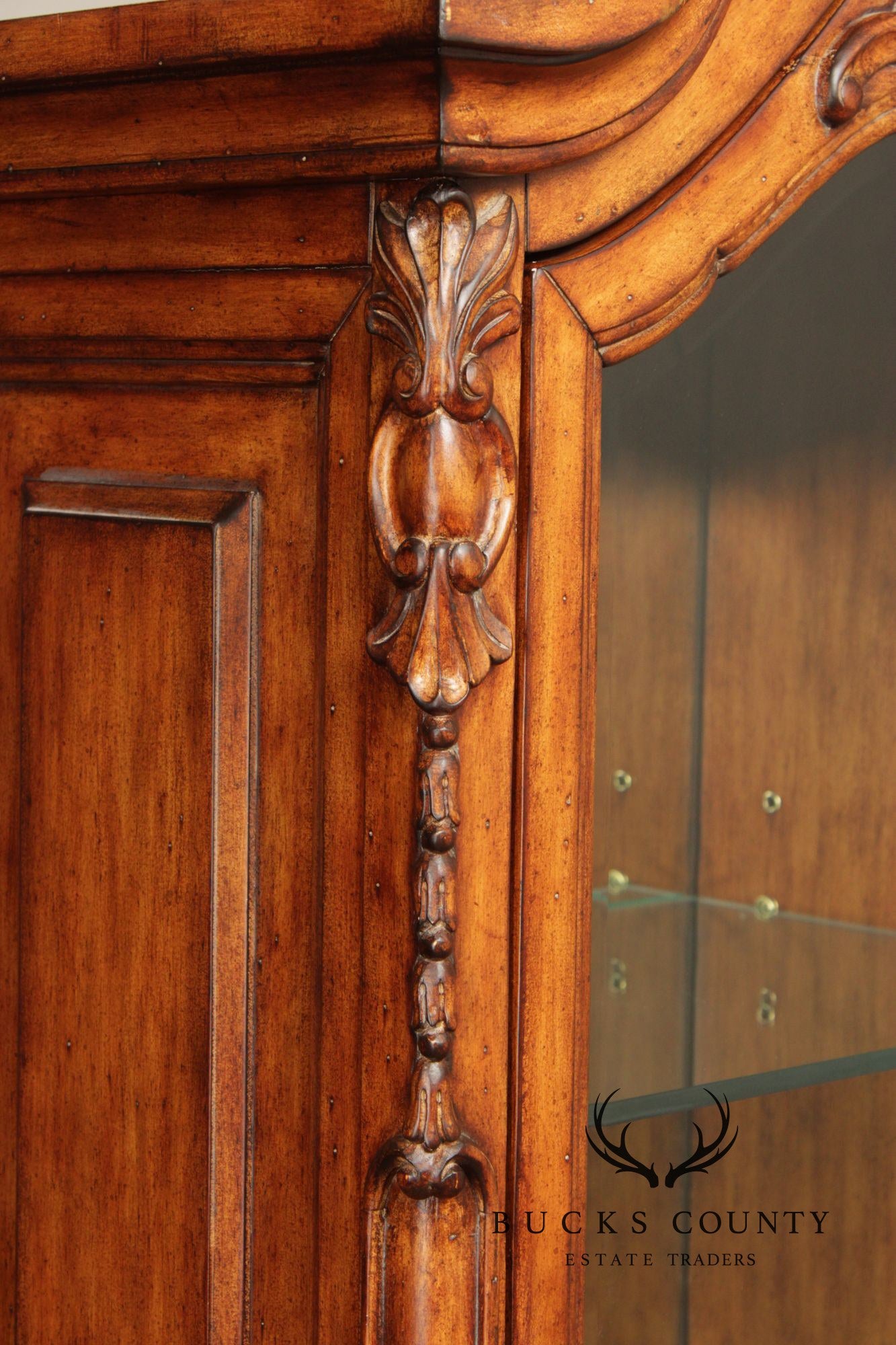 French Provincial Style Carved Wood Lighted Curio Display Cabinet