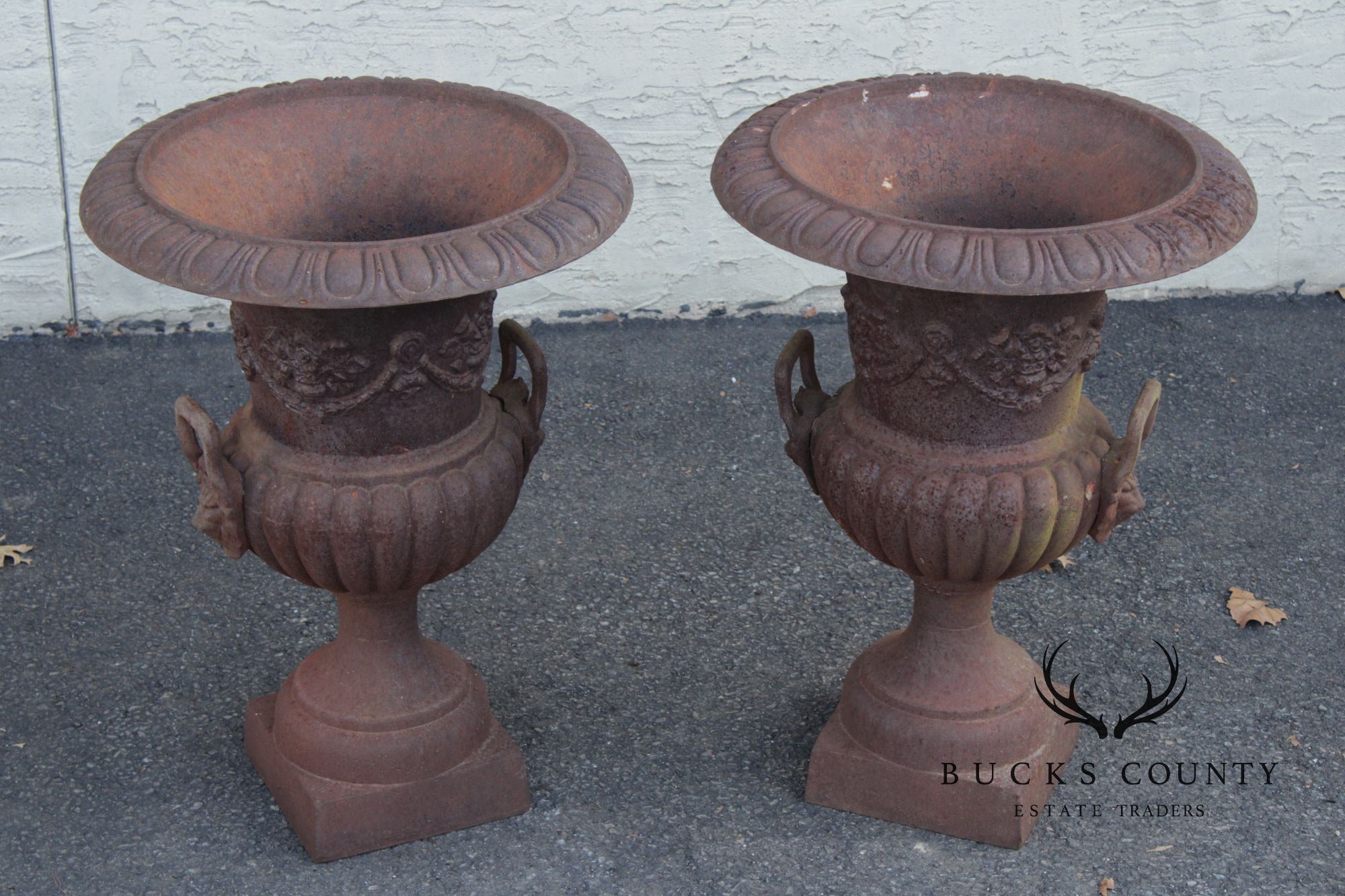 VINTAGE PAIR OF CAST IRON GARDEN URNS