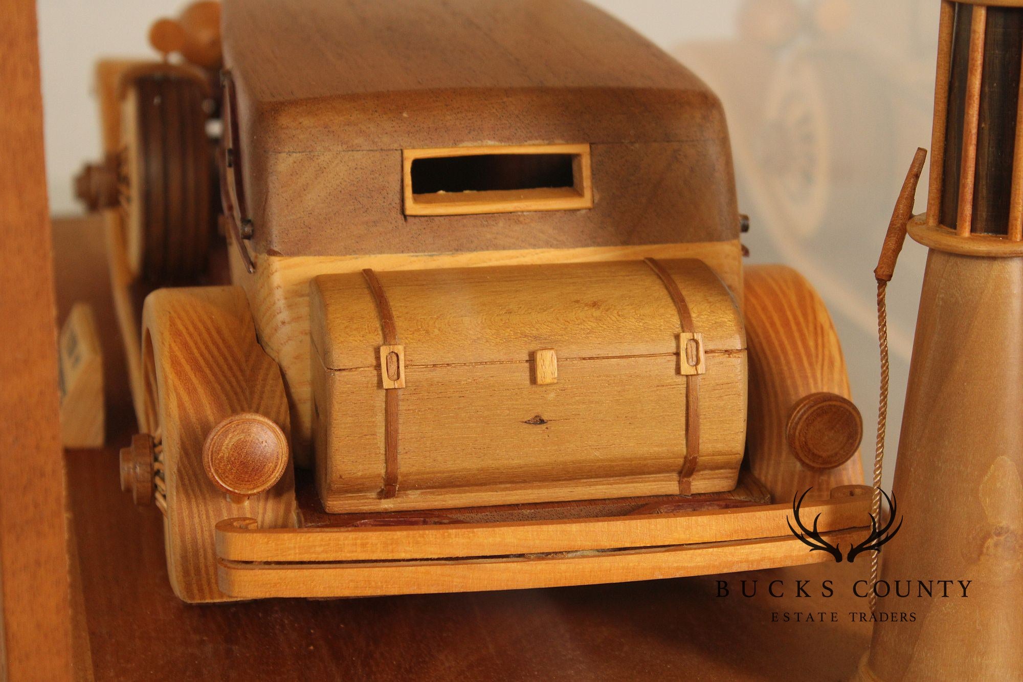 Carved Wood 1930 Duesenberg Model J in Display Case