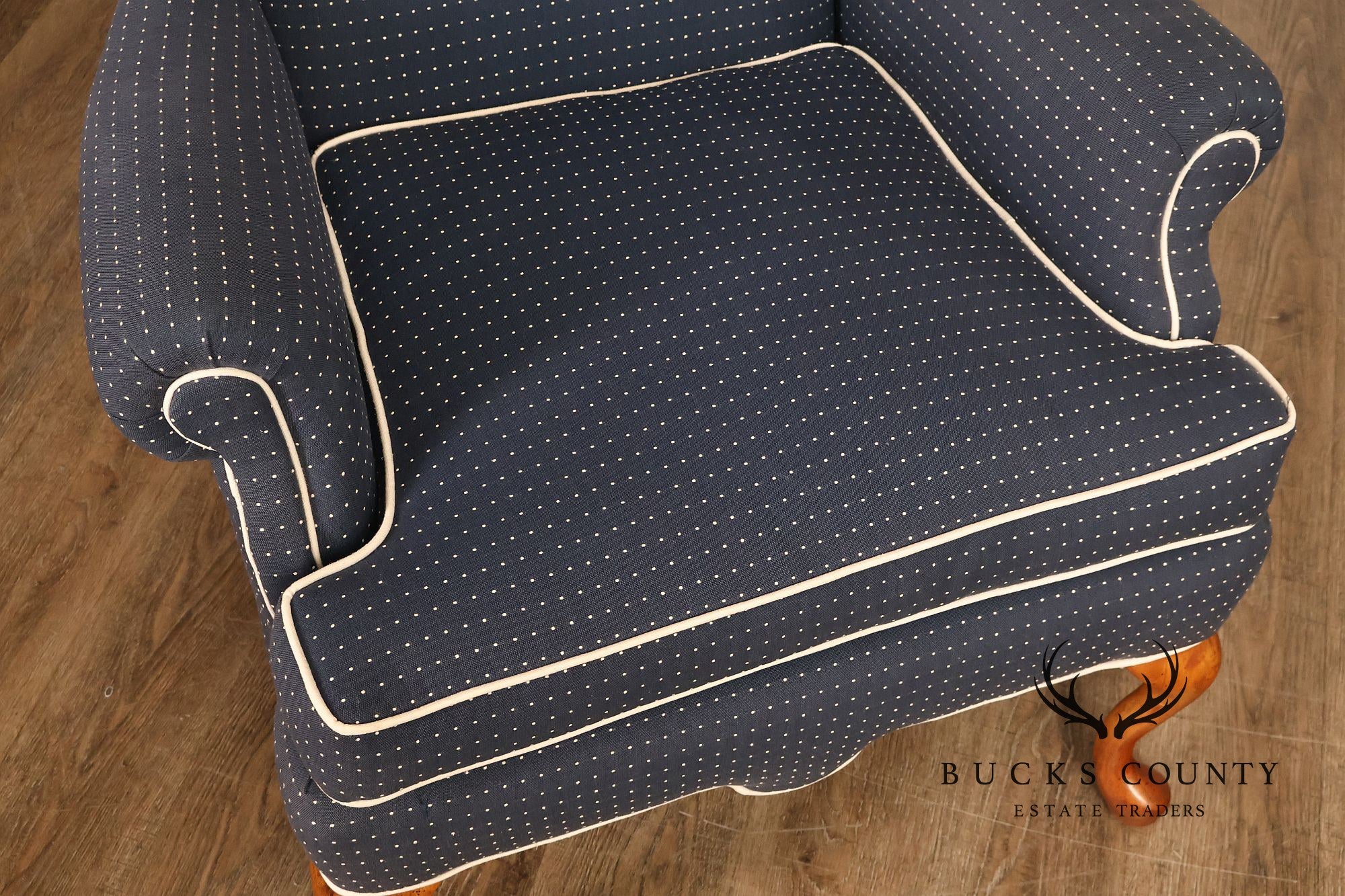 Vintage Queen Anne Style Upholstered Wing Chair