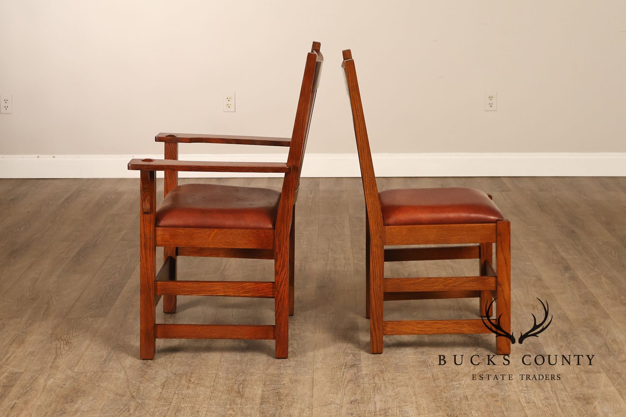 Stickley Mission Collection Set of Six Oak and Leather Dining Chairs