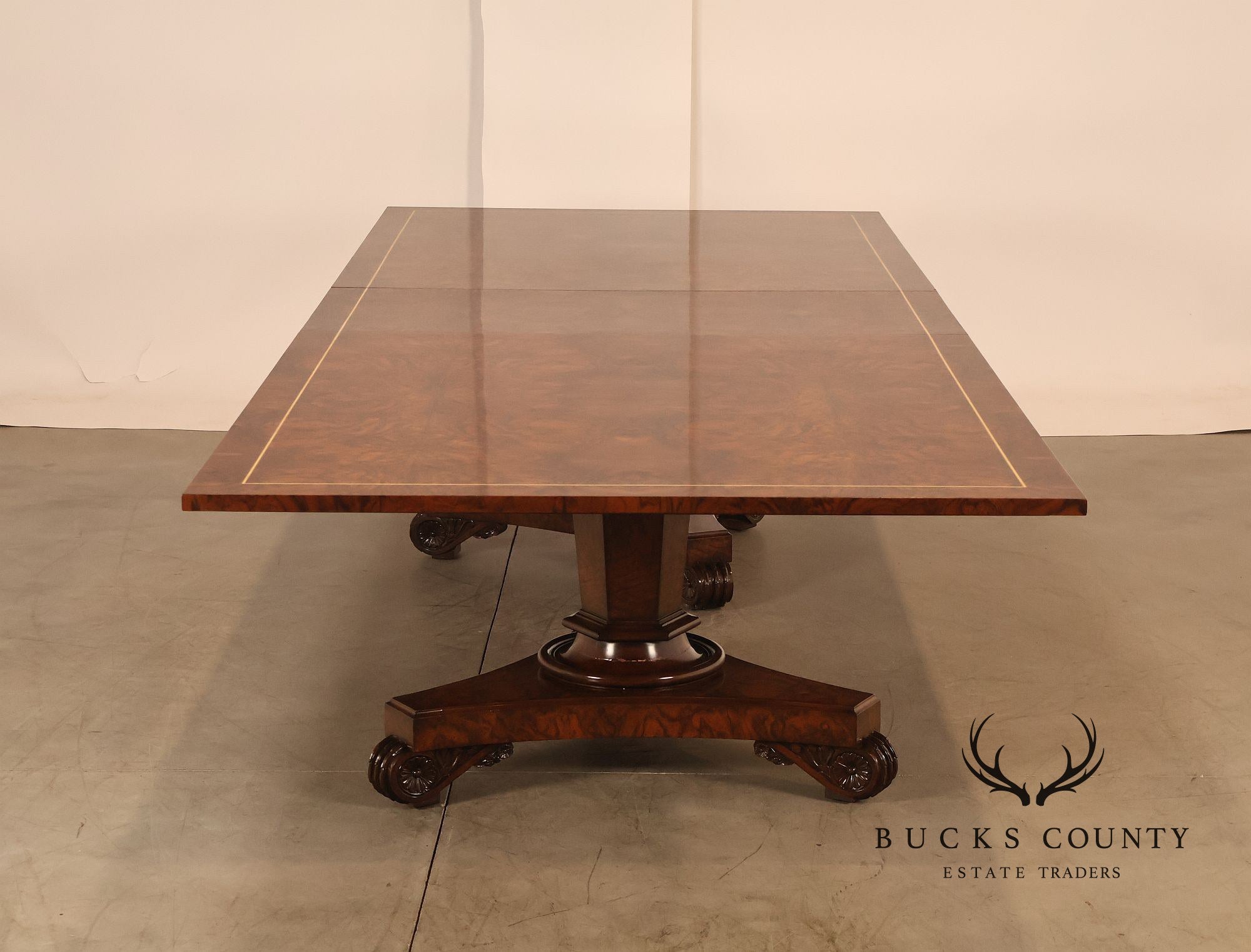 Custom Regency Style Burl Walnut Double Pedestal 12' Dining Table