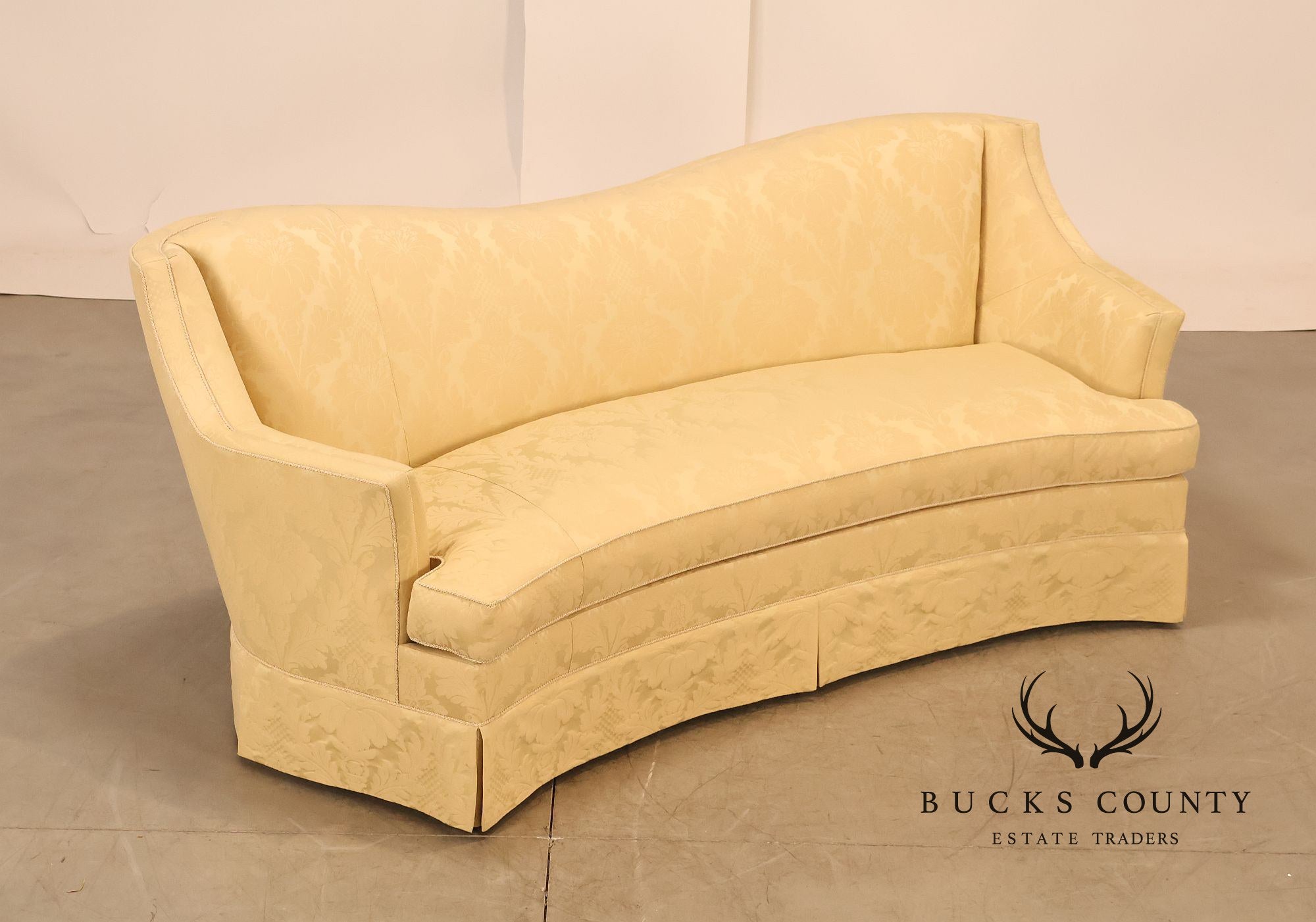 Councill Custom Damask Upholstered Curved Back Sofa