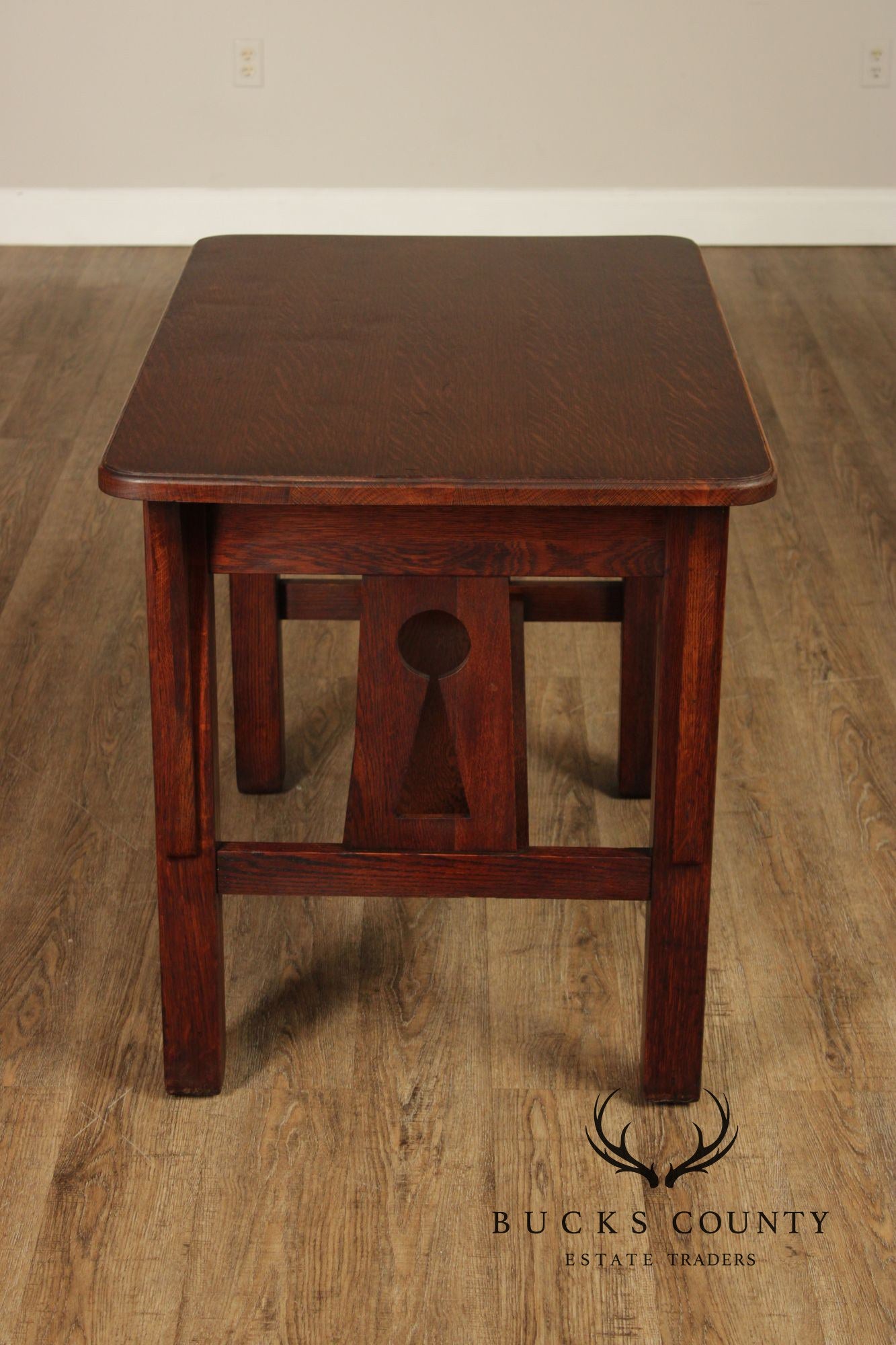 Antique Mission Oak Arts & Crafts Writing Desk With Drawer And Cutout Sides