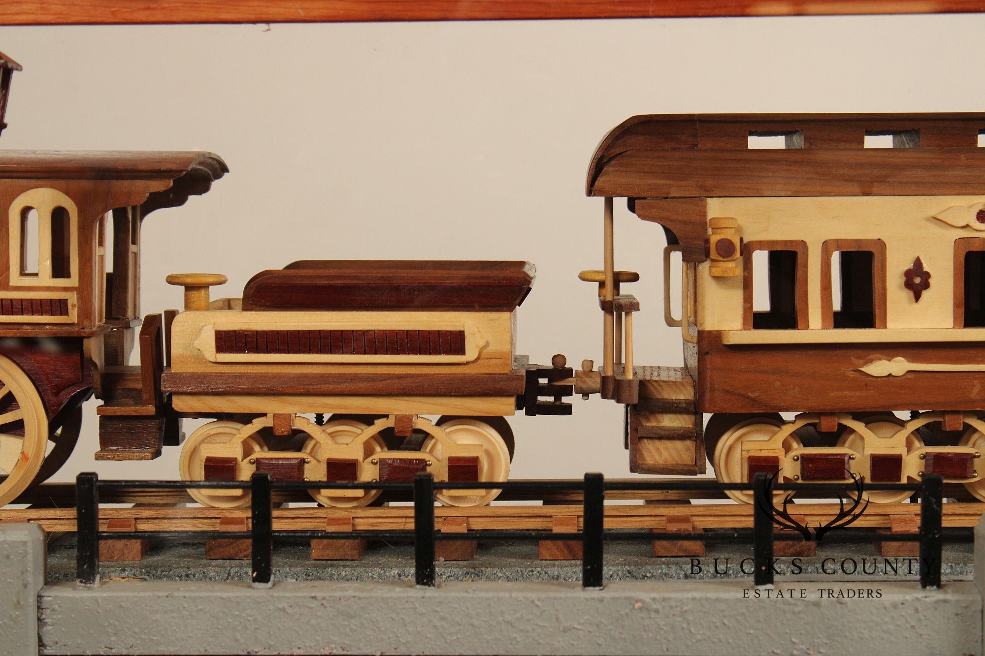 Philip Jacoby Carved Wood Model Train in Display Case