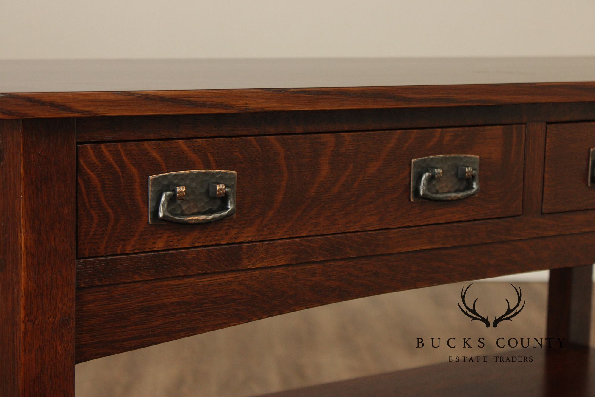 Stickley Mission Collection Oak Two Drawer Console Table With Shelves