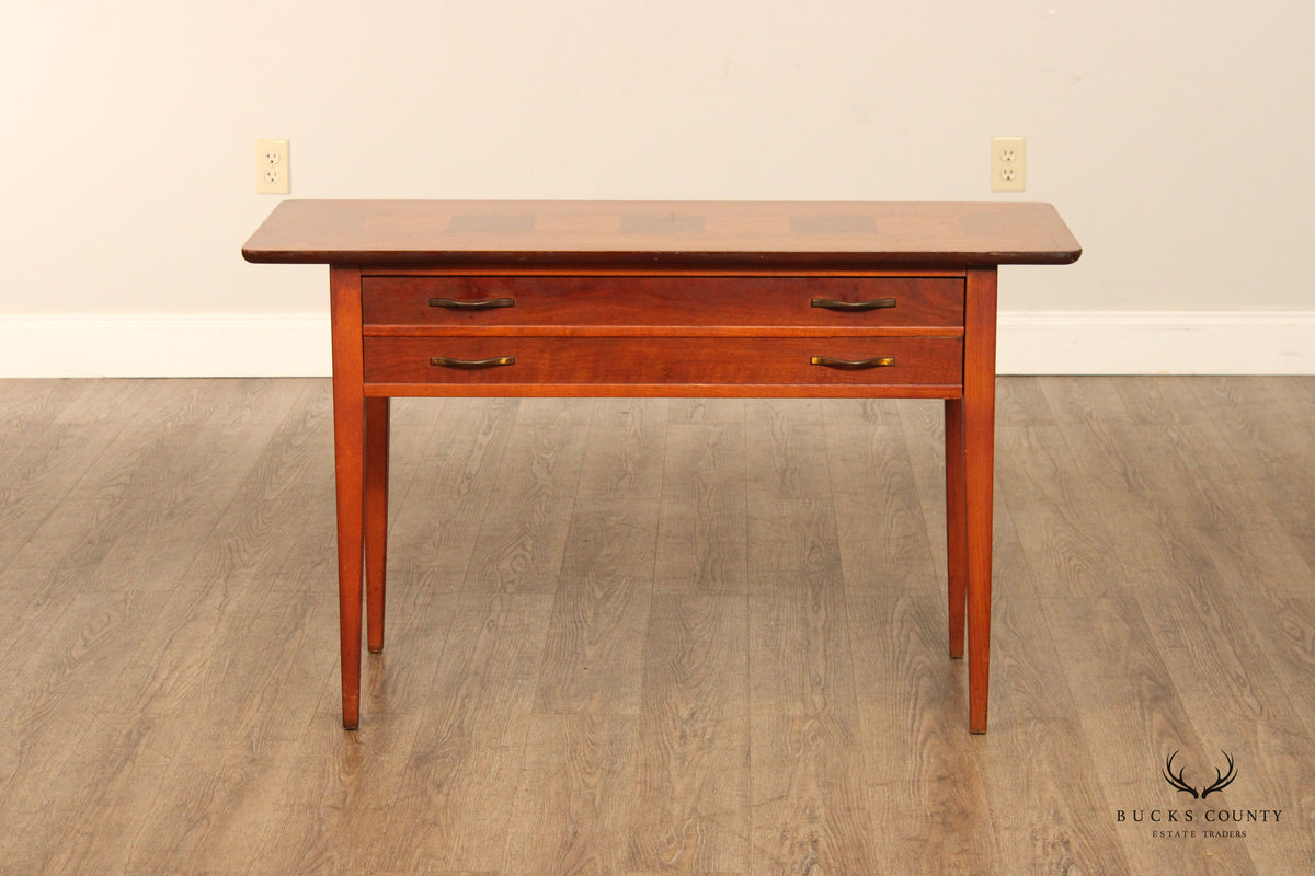 Lane Mid Century Modern Walnut And Burl Wood Console Table
