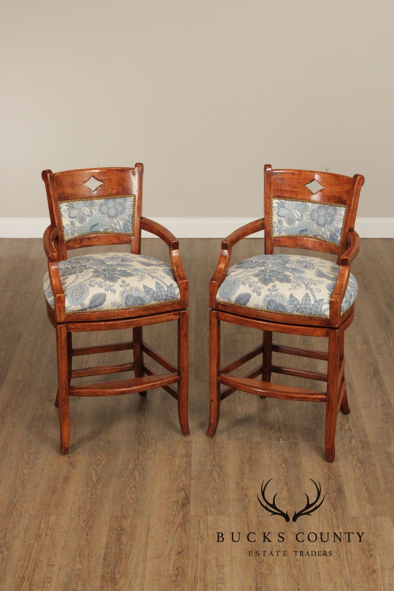 Bausman & Co. Rustic Style Pair of Swivel Barstools