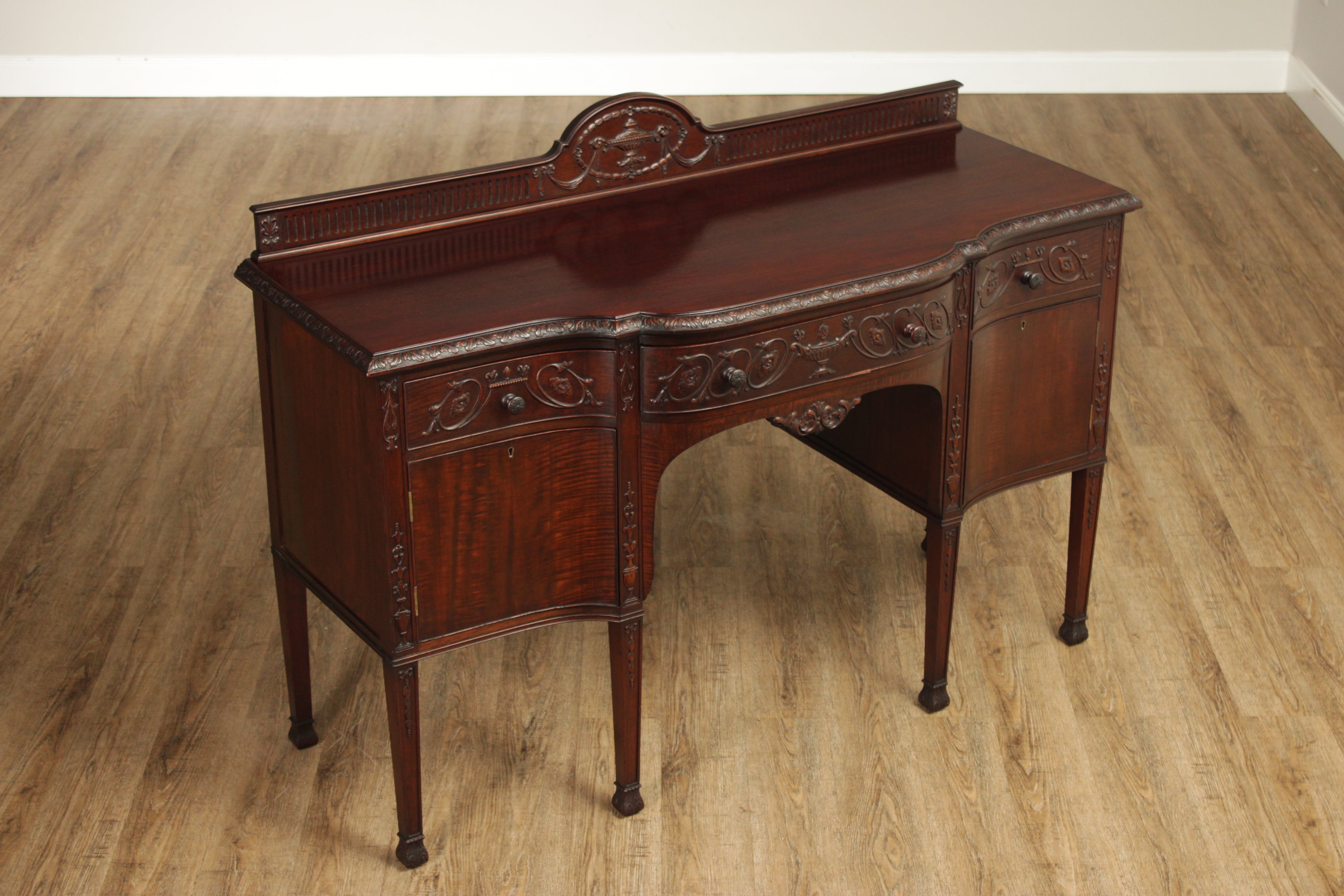 Adams Style Antique English Carved Mahogany Sideboard