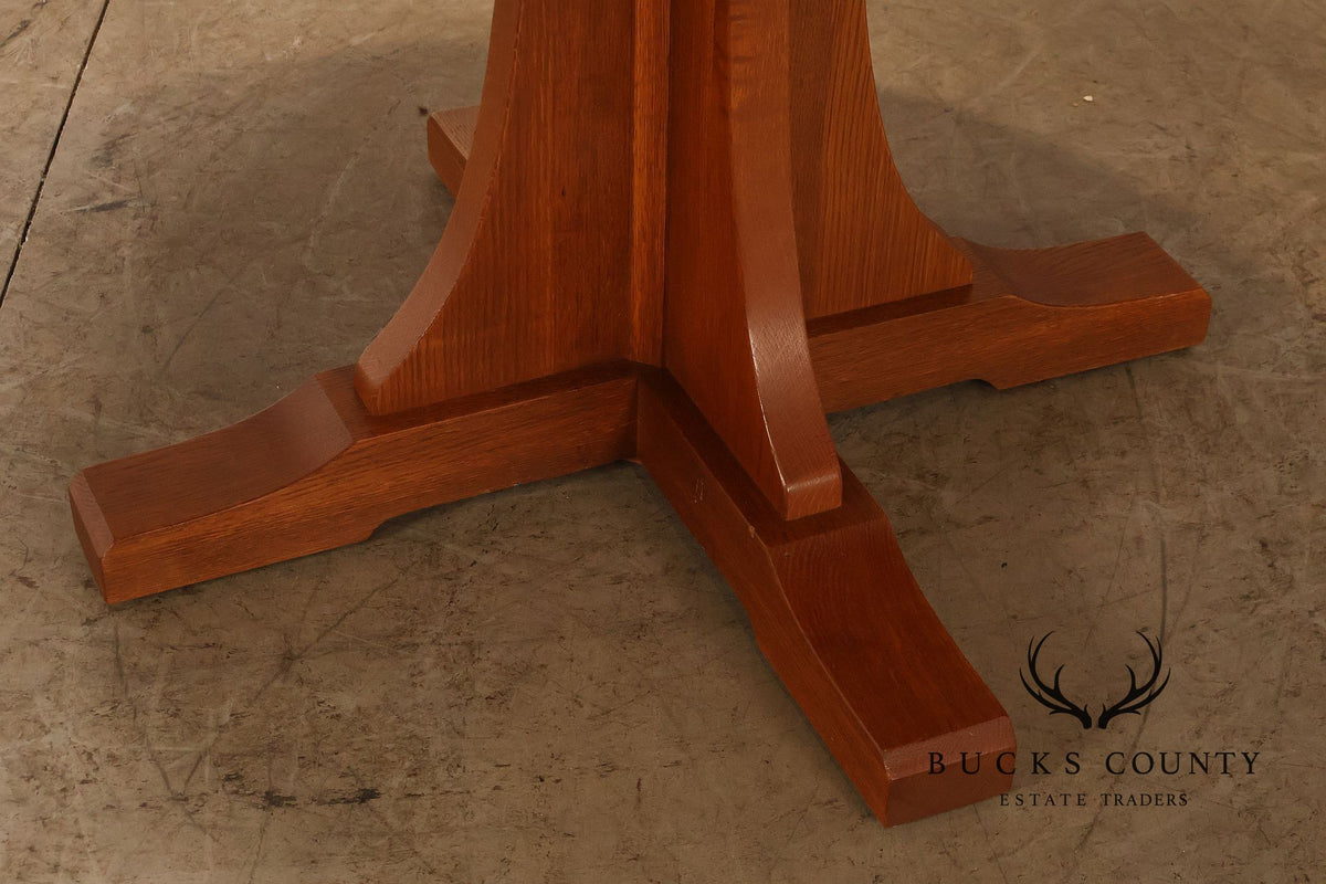 Stickley Mission Collection Round Oak Pedestal Dining Table With Two Leaves
