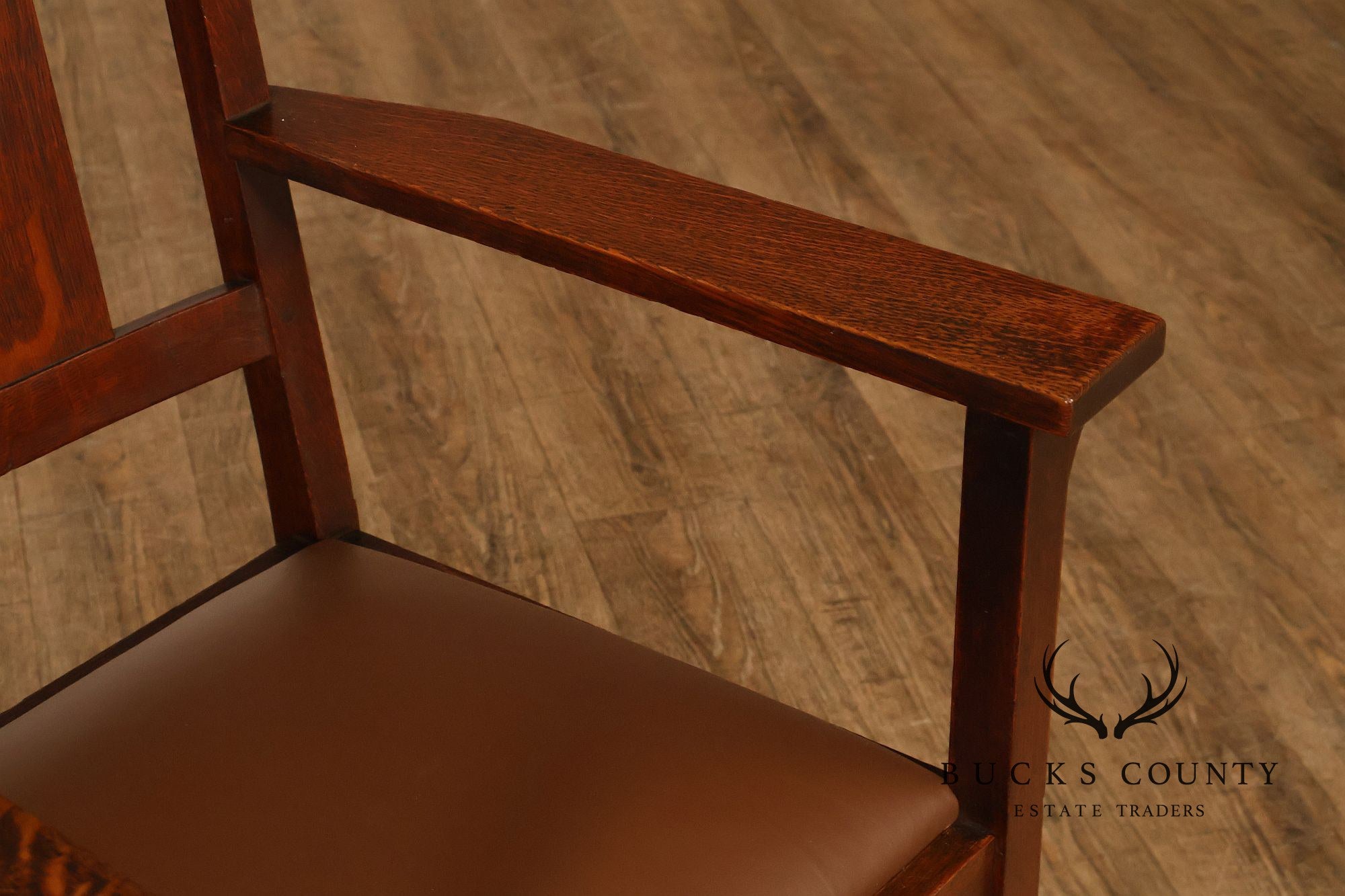Antique Gustav Stickley Harvey Ellis Arts And Crafts Mission Oak And Leather Armchair