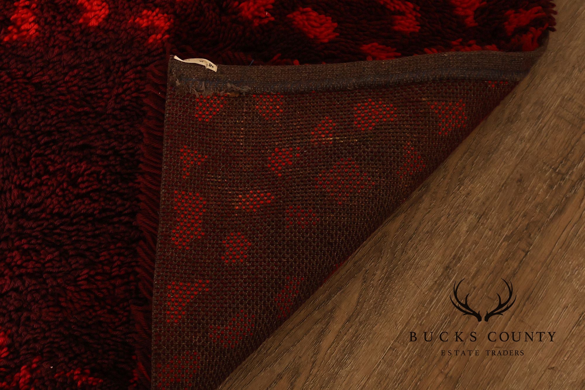 Mid Century Modern Scandinavian Rya Wool Abstract Red Shag Area Rug / Textile Wall Hanging by Ritva Puotila