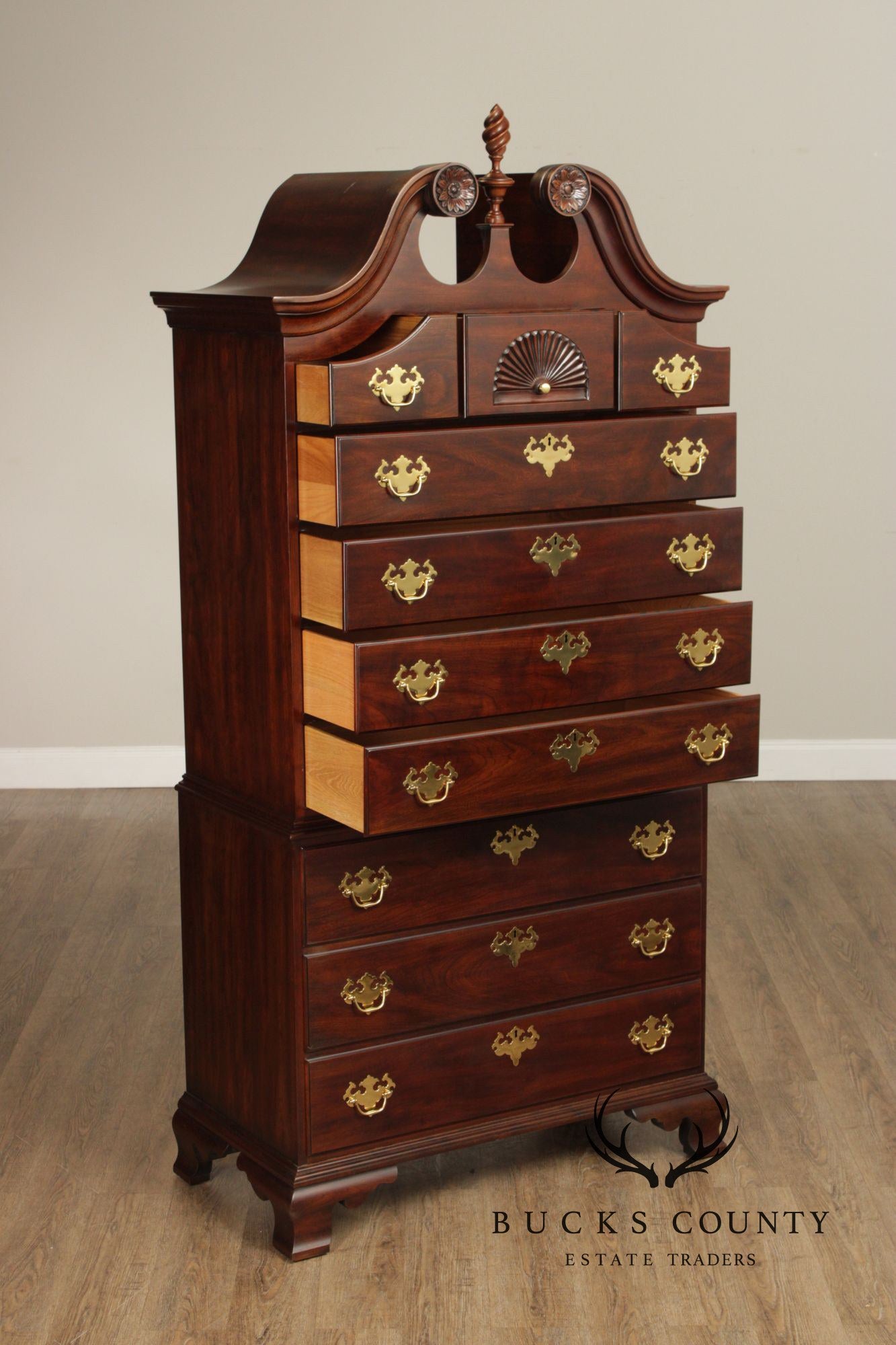 Statton Chippendale Style Cherry Chest on Chest
