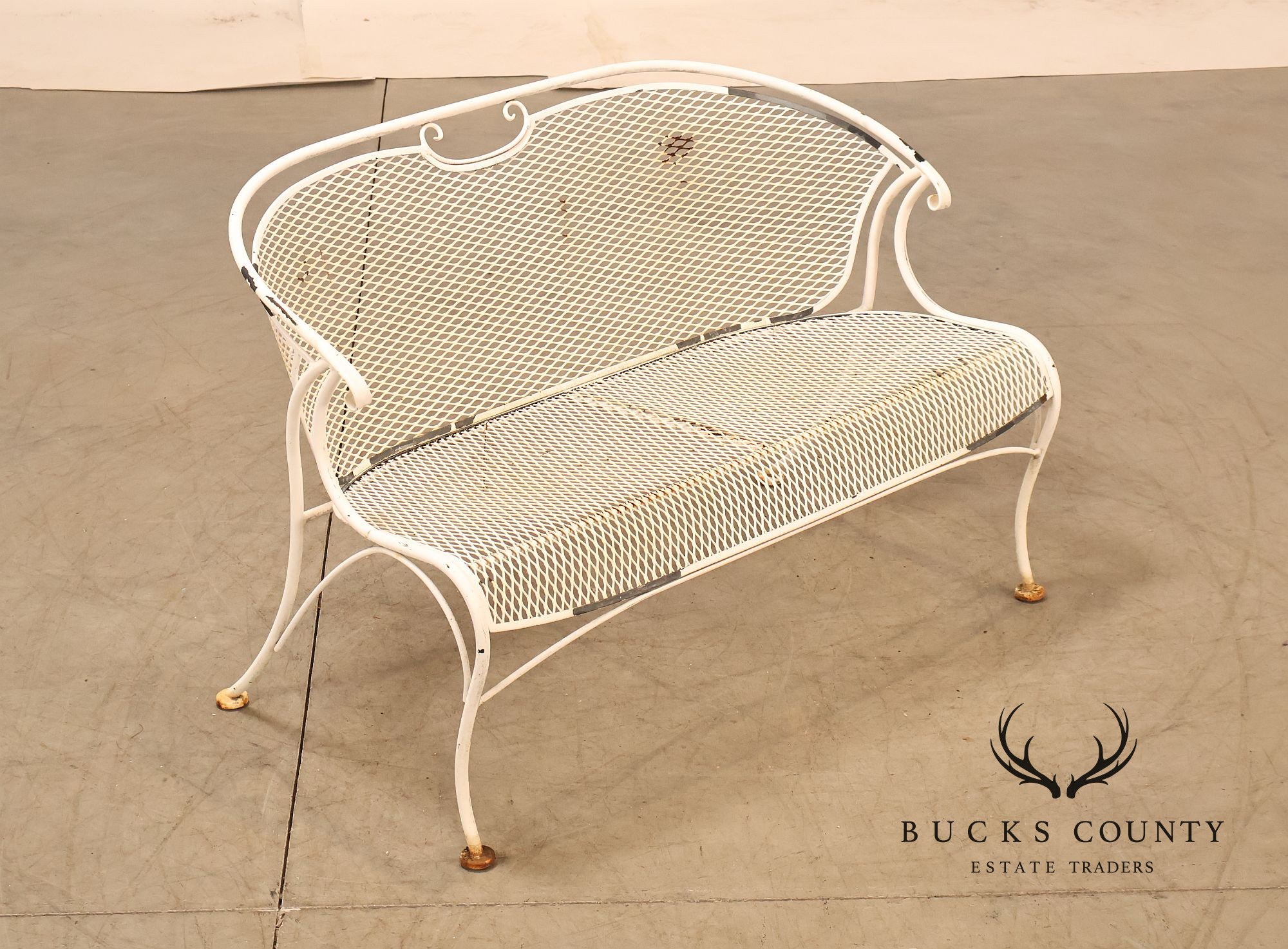 Woodard Wrought Iron Mesh Outdoor Loveseat Bench