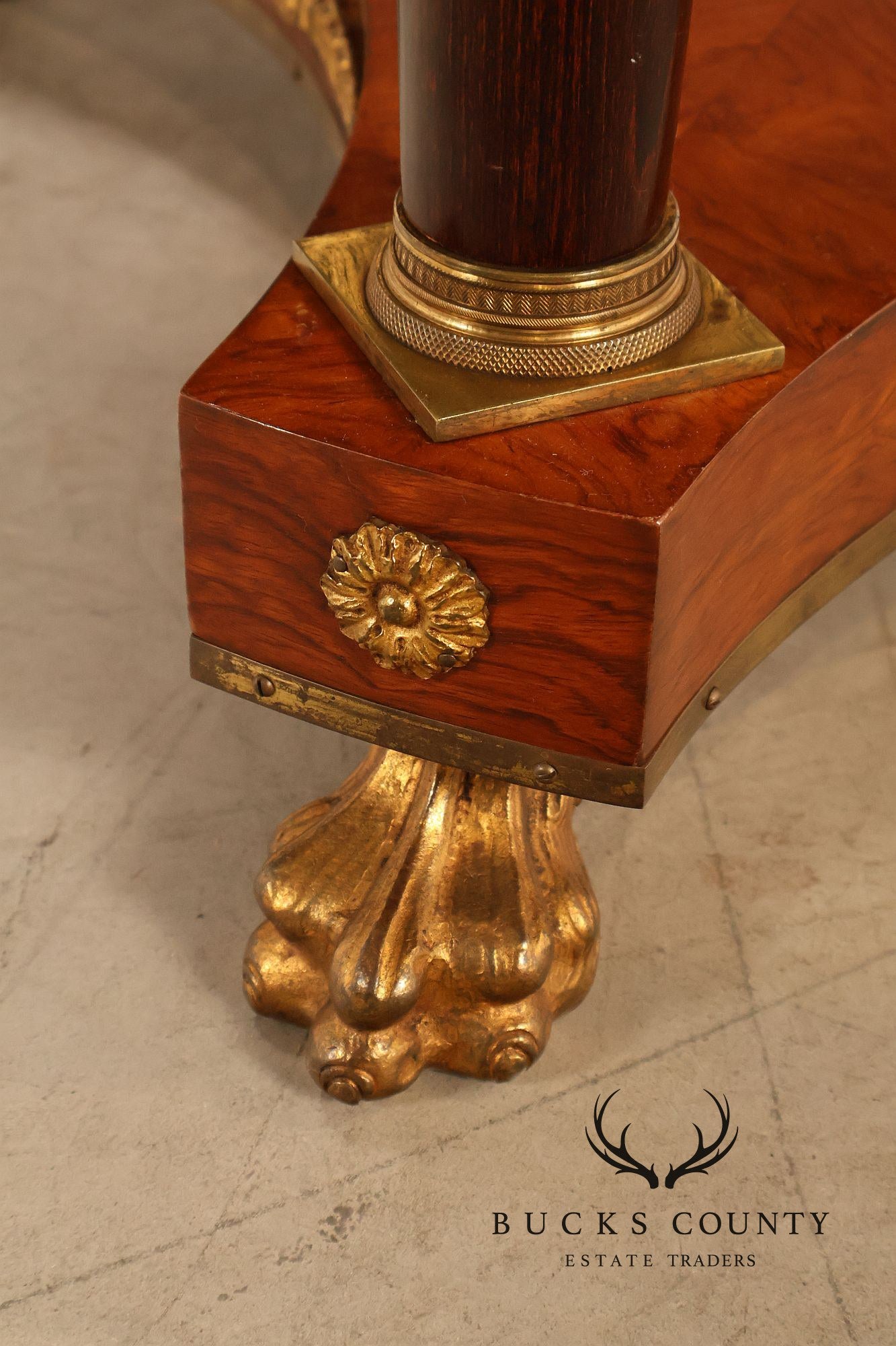 Empire Style Ormolu Mounted Round Marquetry Inlaid Cocktail Table
