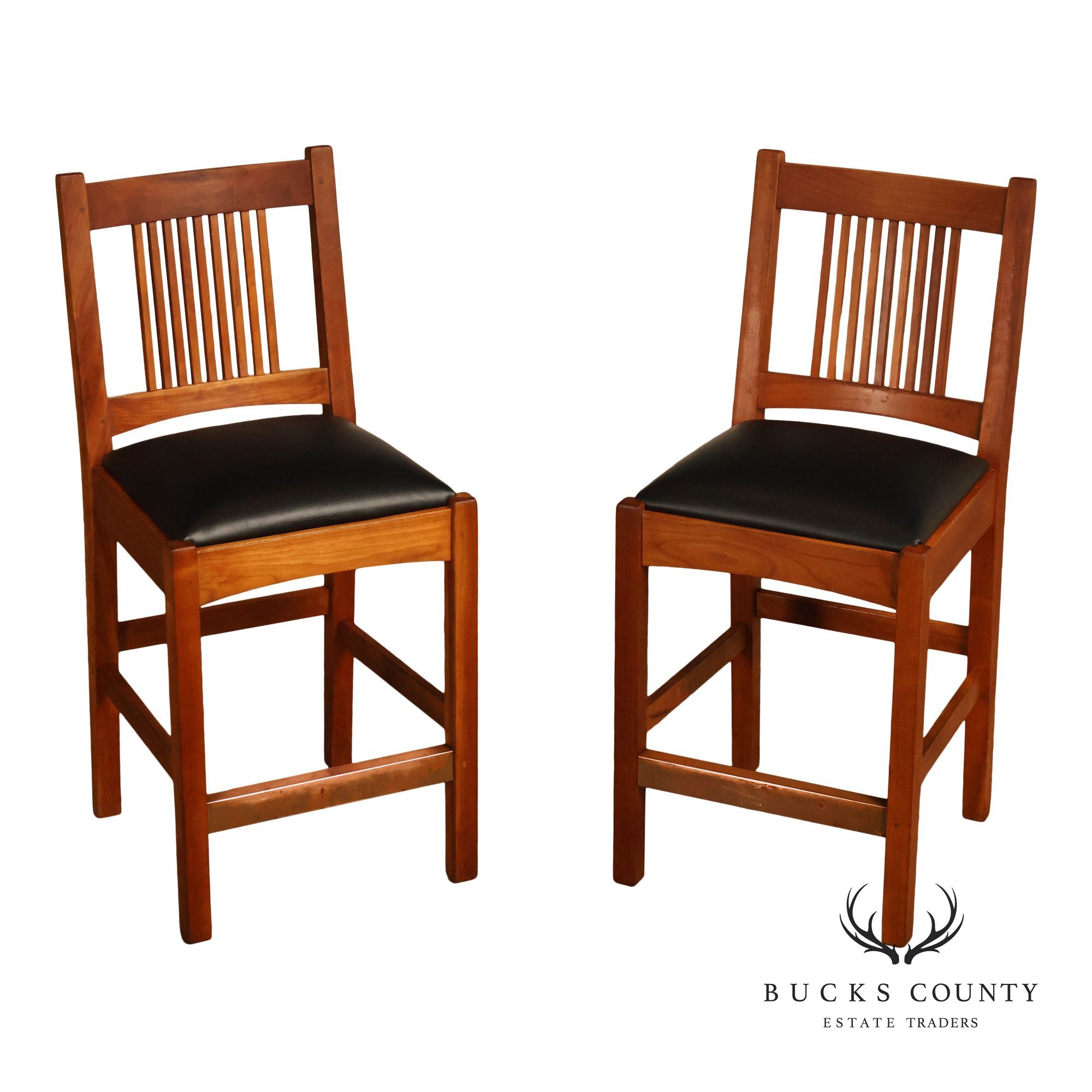 Stickley Mission Collection Cherry Upholstered Counter Height Pair of Stools