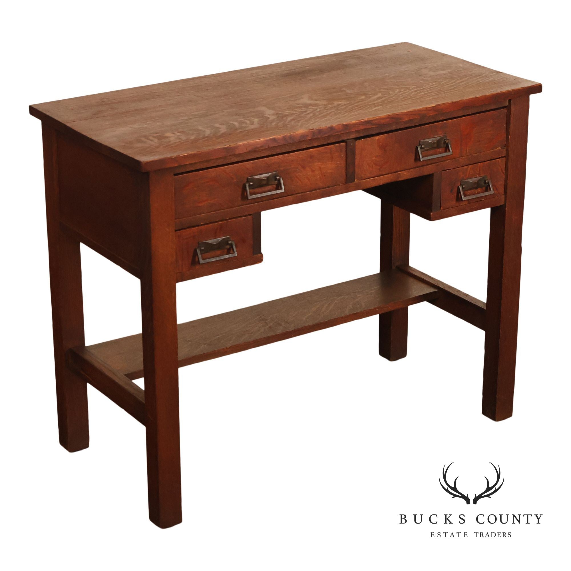 Antique Arts And Crafts Mission Oak Four Drawer Writing Desk