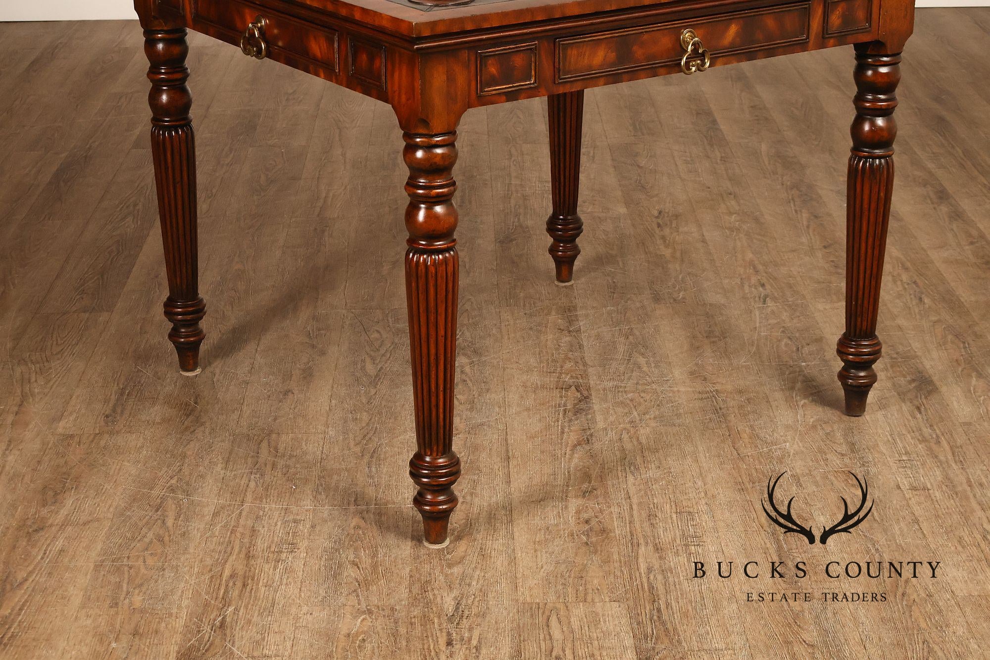 Maitland Smith Regency Style Mahogany Square Leather Top Game Table