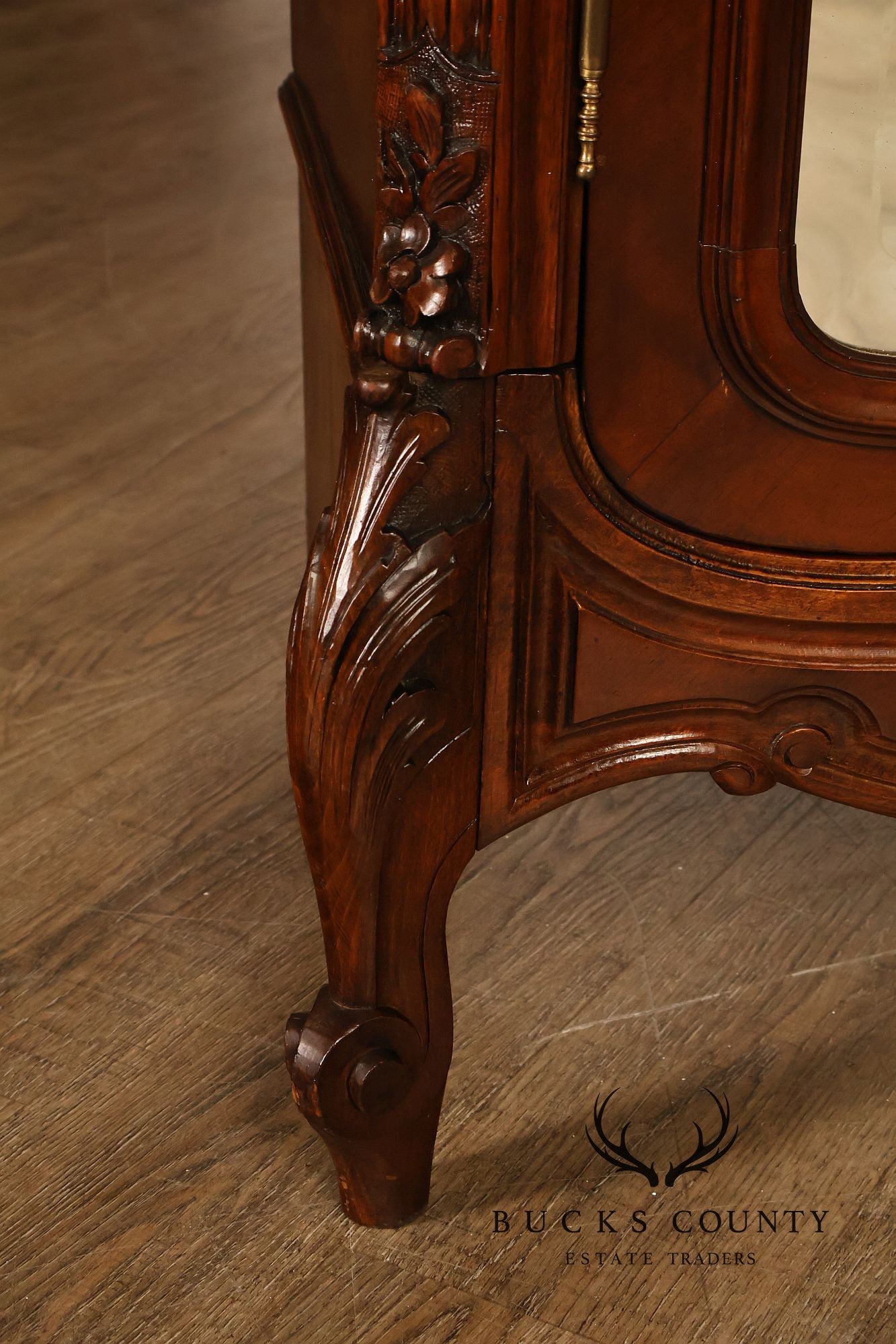 French Louis XV Style Antique Carved Mahogany Mirrored Armoire