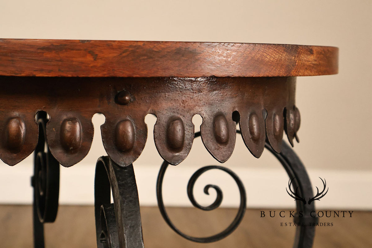 Spanish Revival Style Oak and Wrought Iron Accent Table
