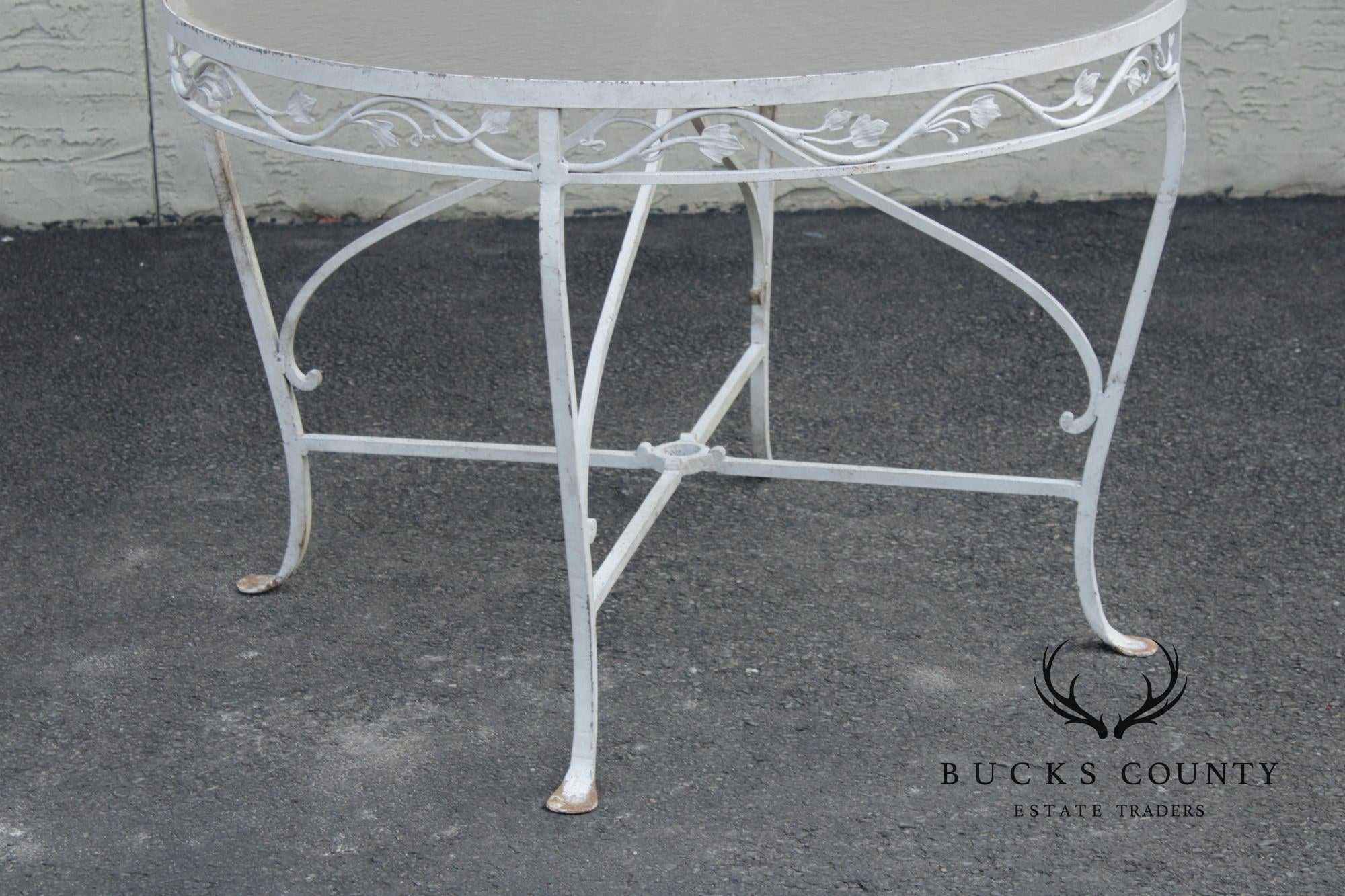 Vintage Round Glass Top Wrought Iron Outdoor Patio Dining Table