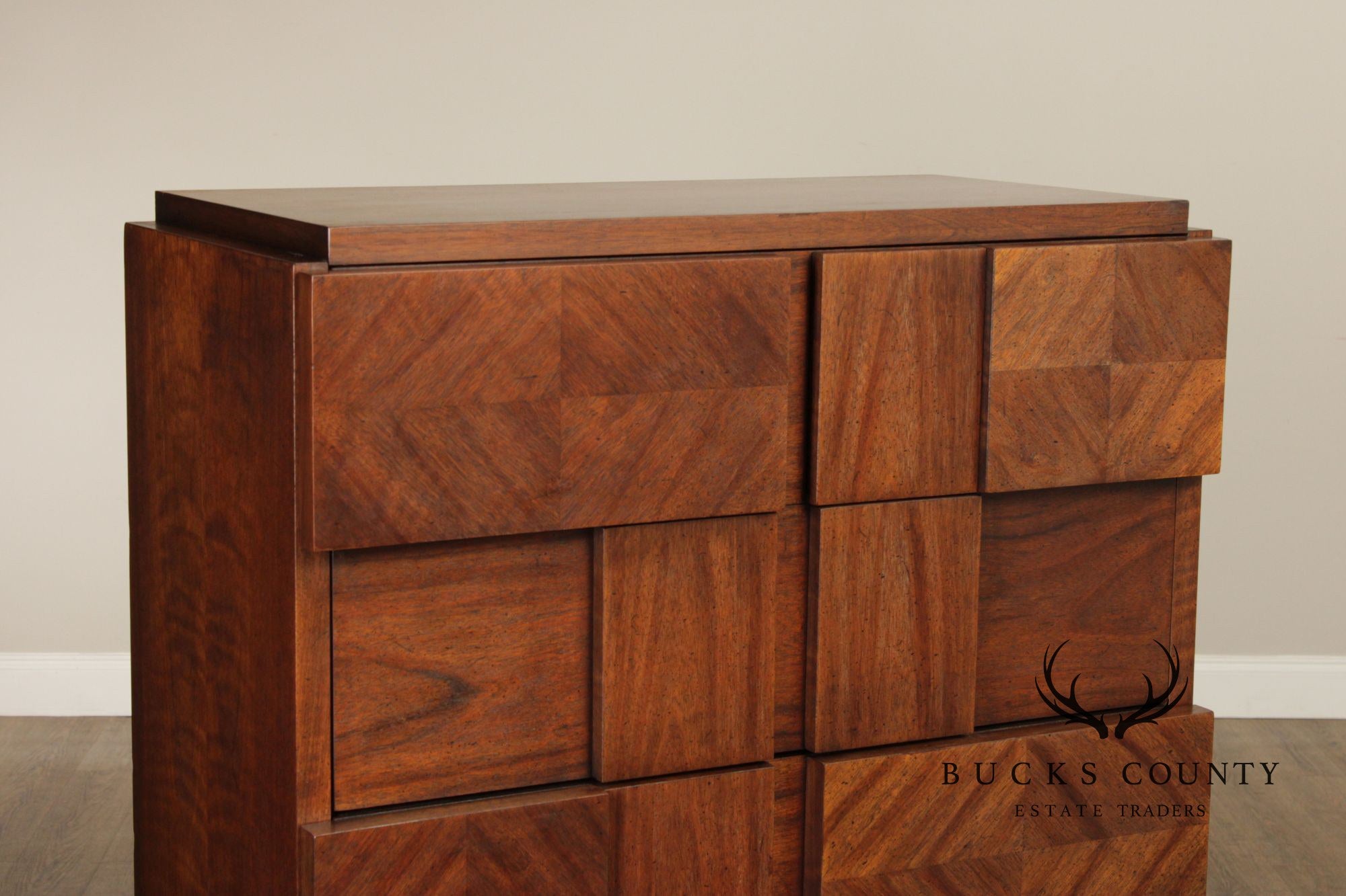 Lane Brutalist Mid Century Walnut High Chest