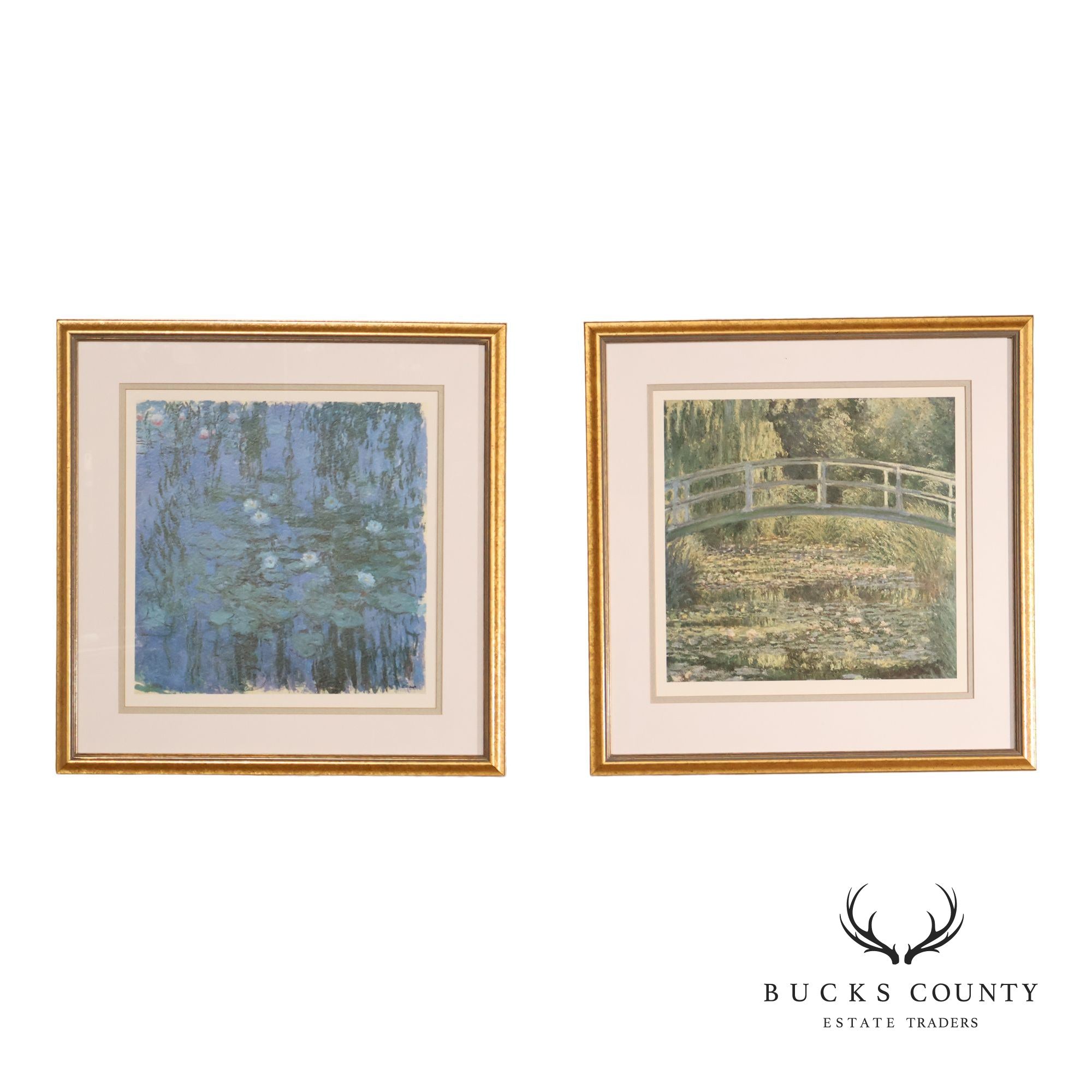Pair of Double Matted Monet Prints in Gold Frames