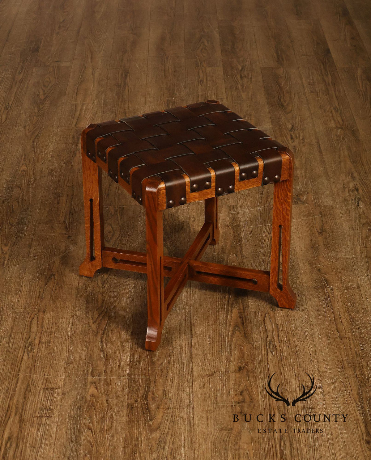 Stickley Little Treasures Mission Oak Woven Leather Stool