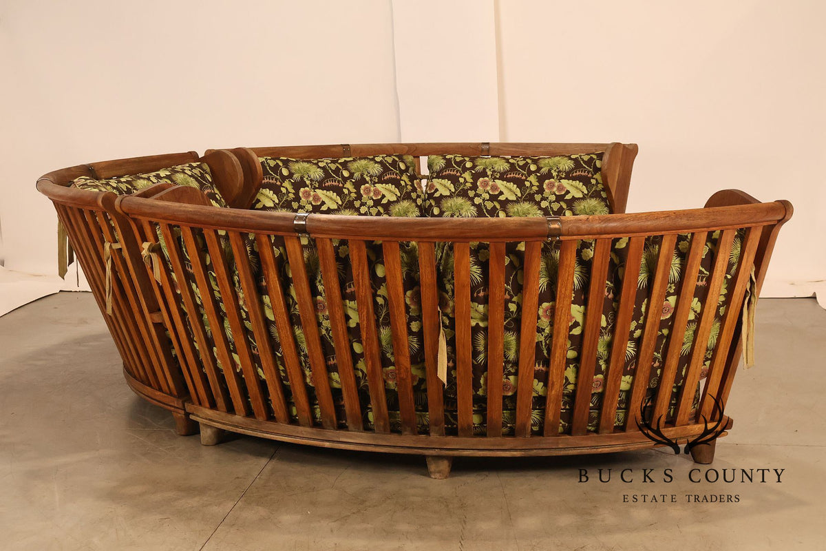 Curved Teak Modular Sofa With Floral Upholstery