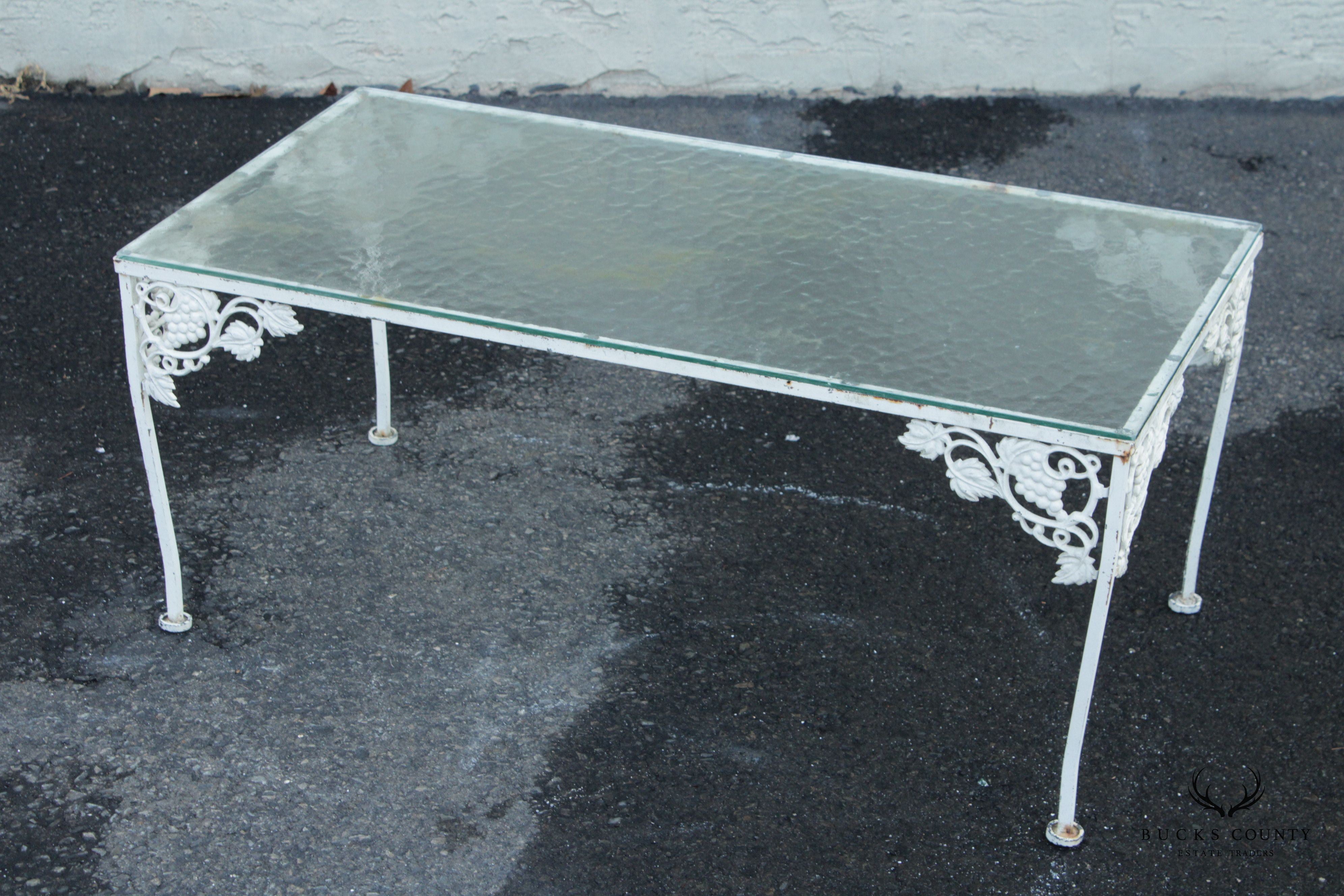 Vintage Glass Top Wrought Iron Garden Cocktail Table