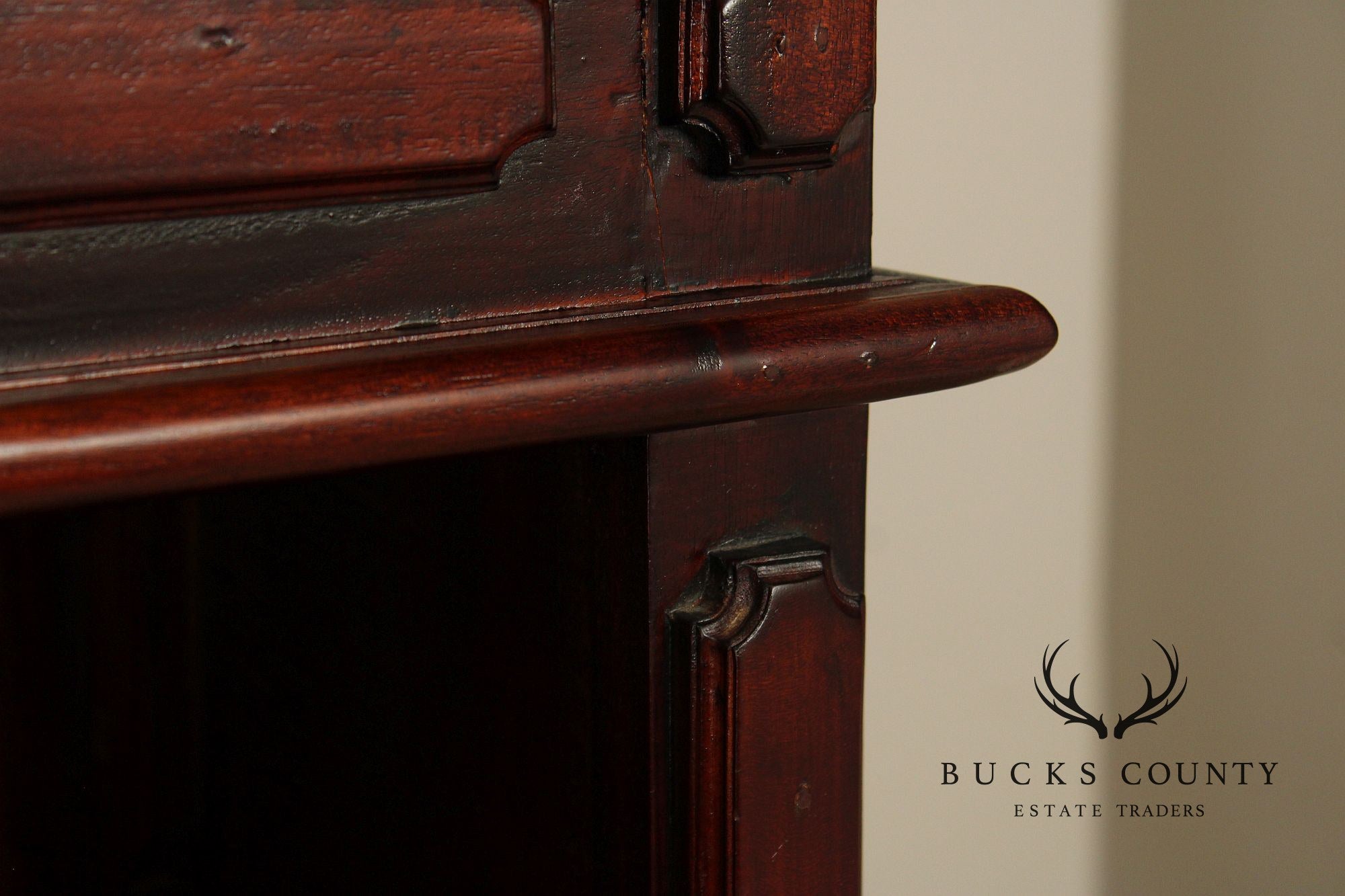 Mahogany Pair Of Tall Open Bookcases With Drawers