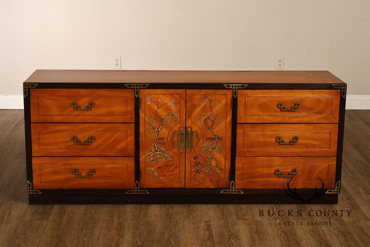 Bassett Campaign Style Walnut Triple Dresser