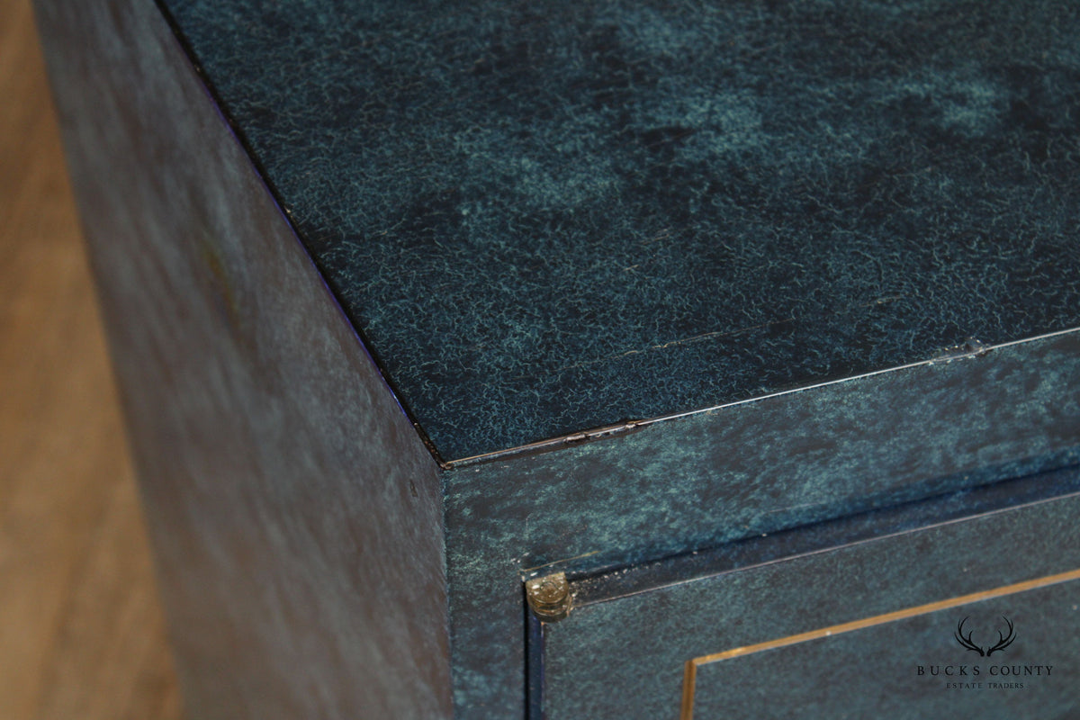 Hollywood Regency Blue Lacquered and Brass Sideboard