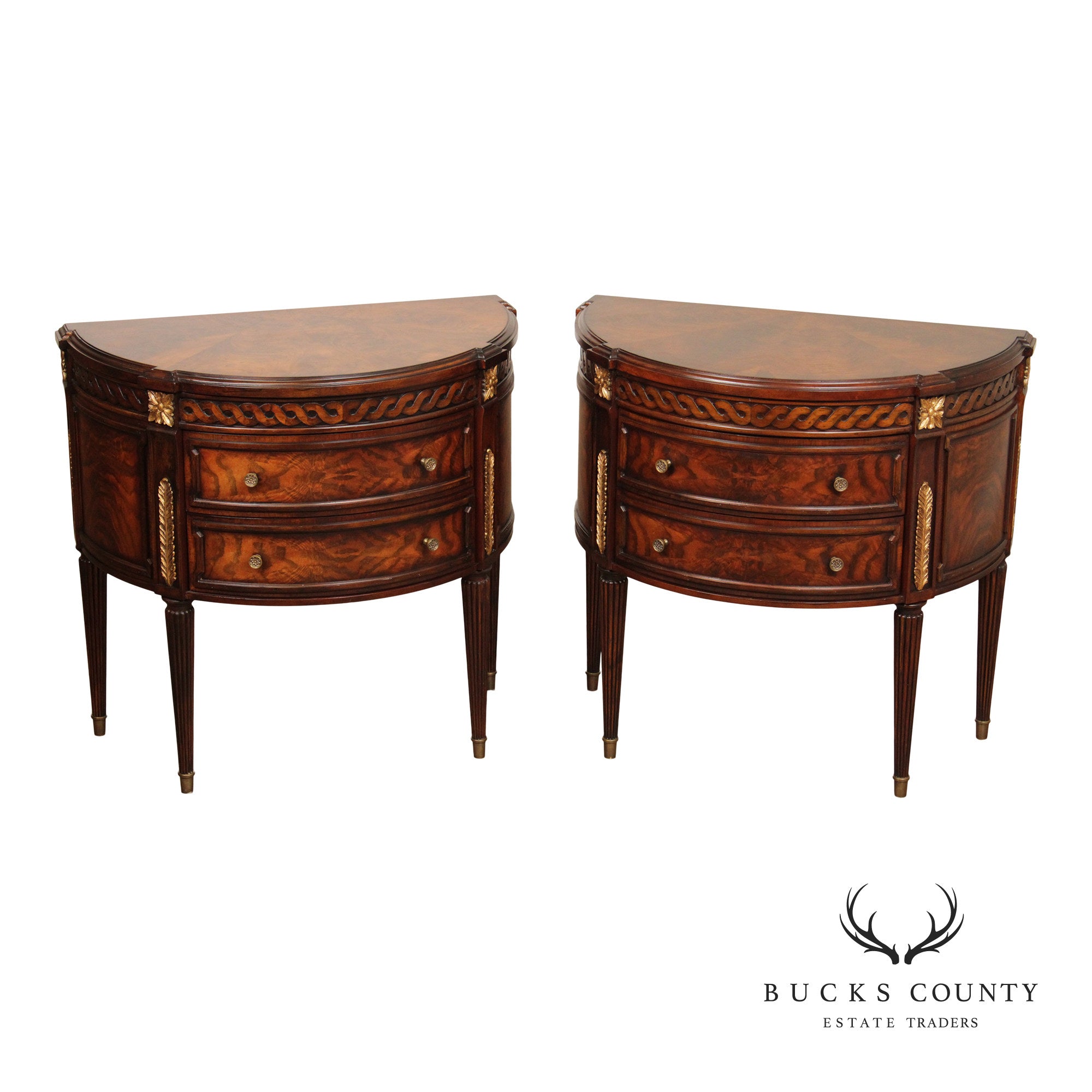 Monarch For Century Louis XVI Style Pair Of Mahogany Demilune Commodes
