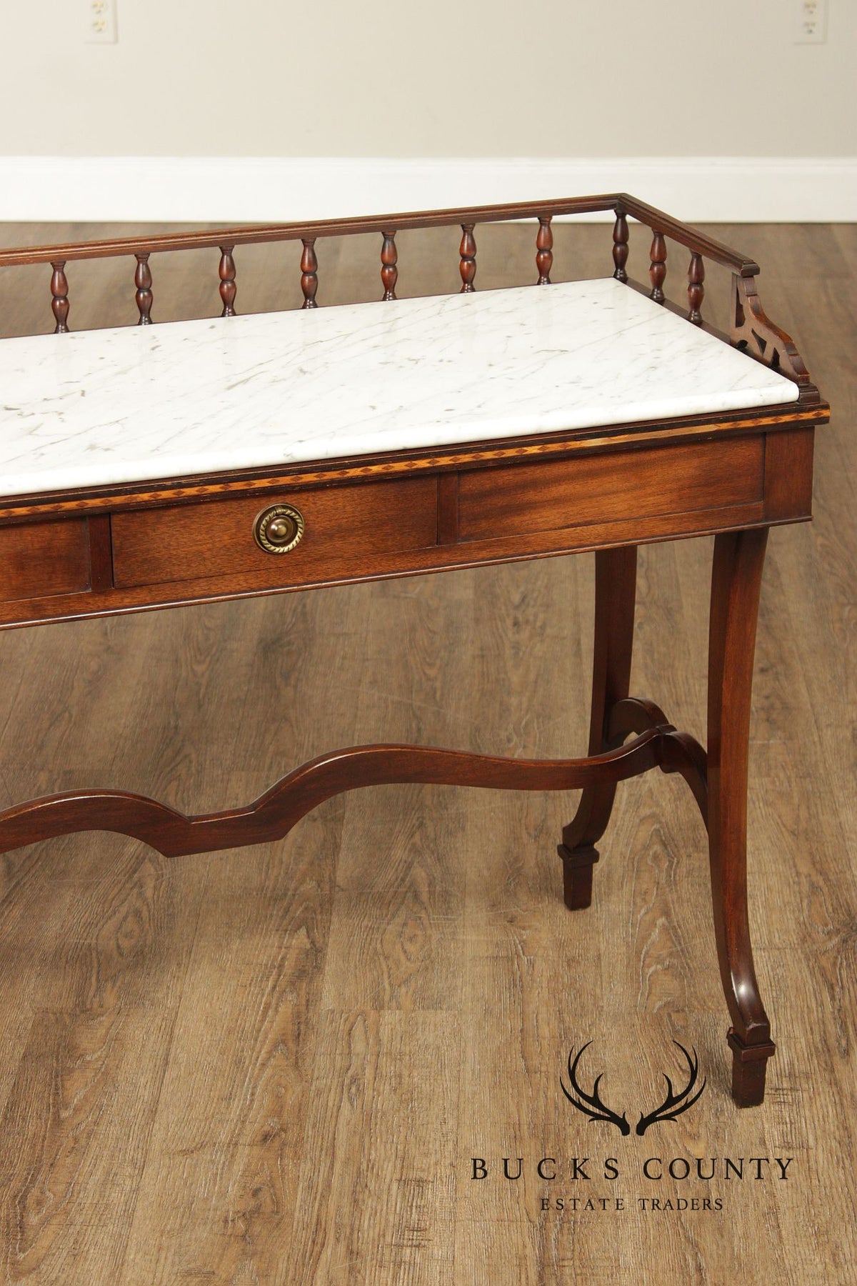 Vintage Hepplewhite Style Mahogany Marble Top Console Server Table