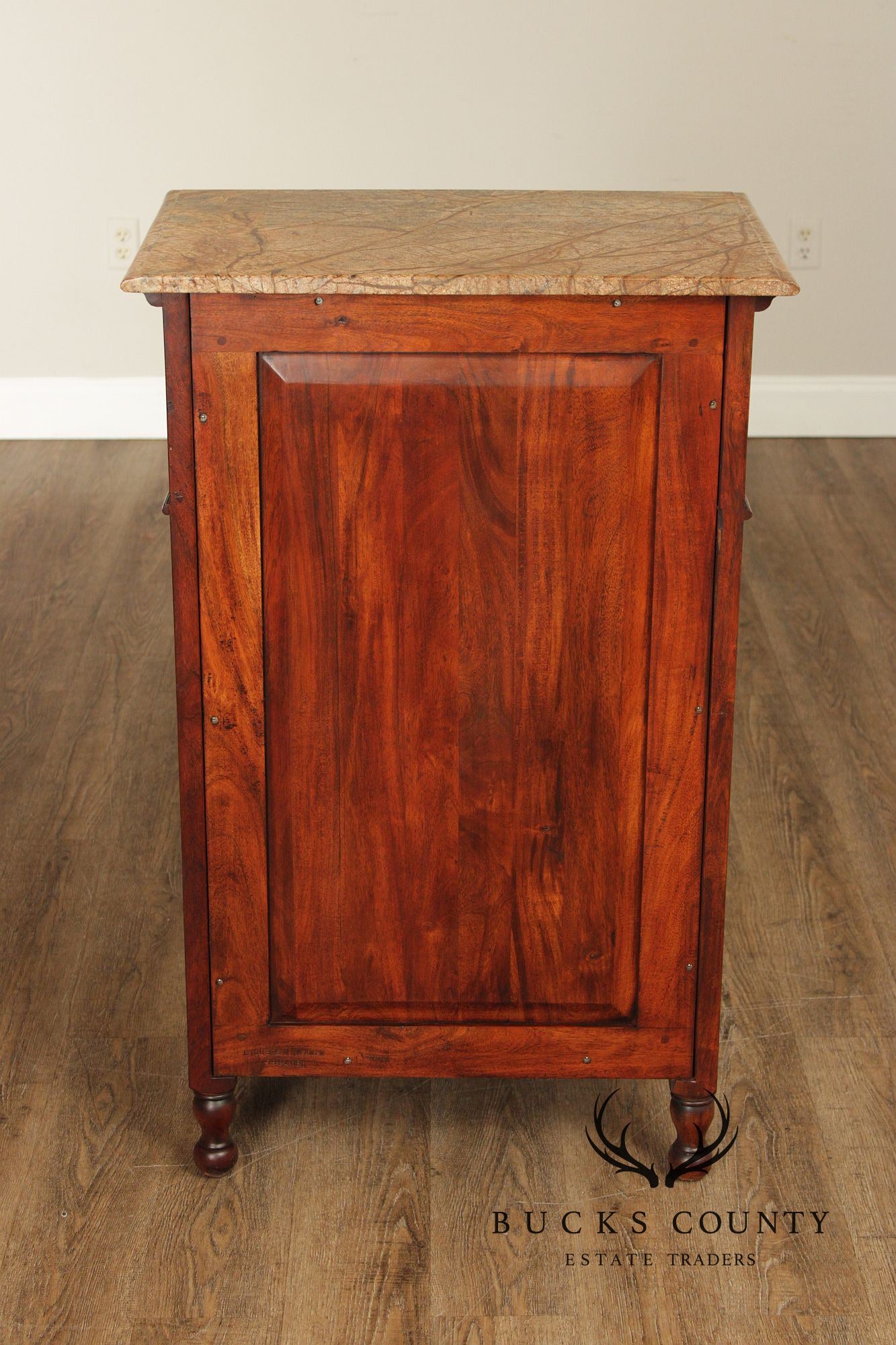 French Country Style Marble Top Wine Rack Cabinet With Drawer, Cherry Finish