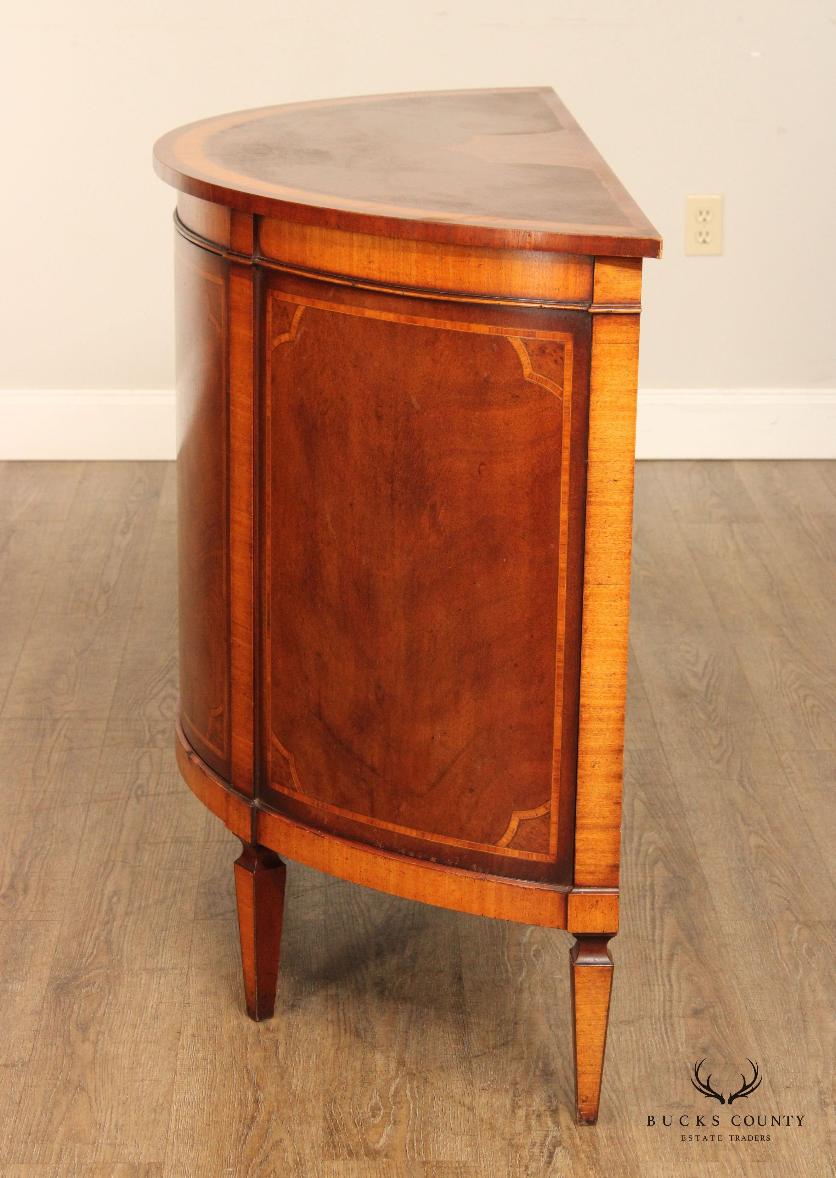 Regency Style Inlaid Walnut Demilune Cabinet Commode