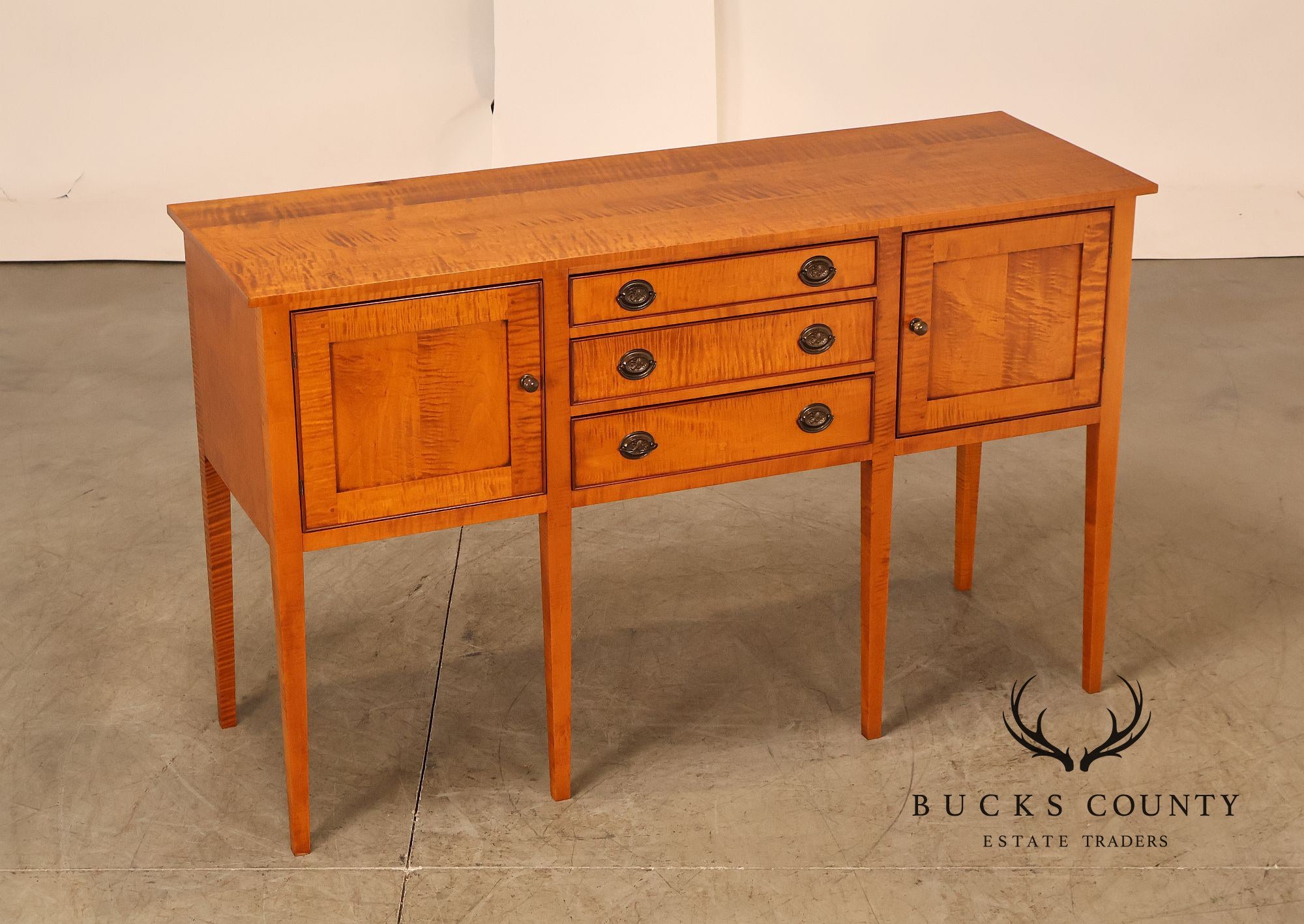 Eldred Wheeler Tiger Maple Tapered Leg Sideboard