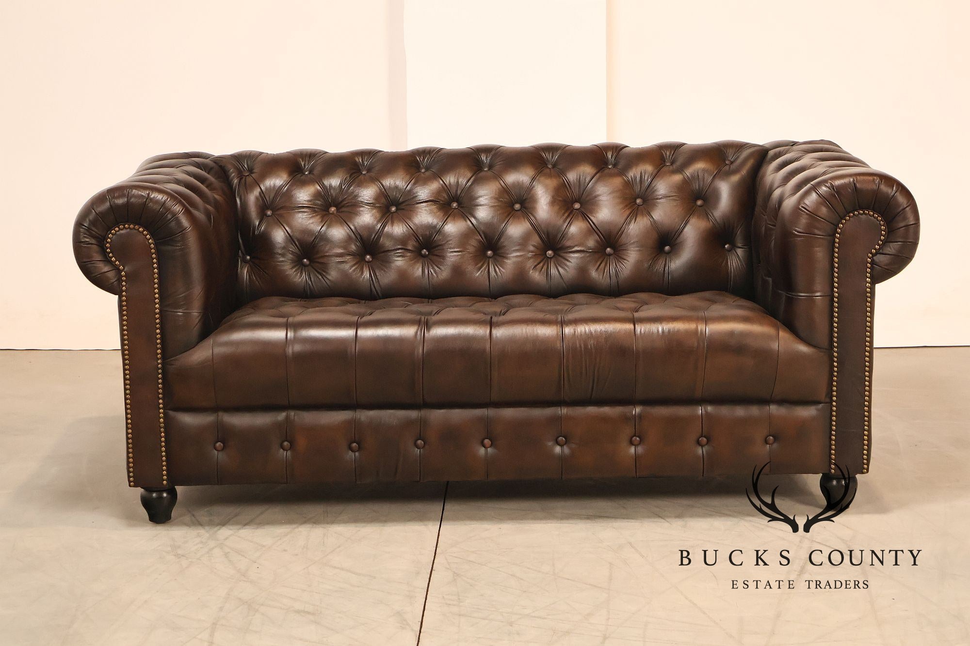 Chesterfield Style 6 Foot Dark Brown Tufted Leather Sofe