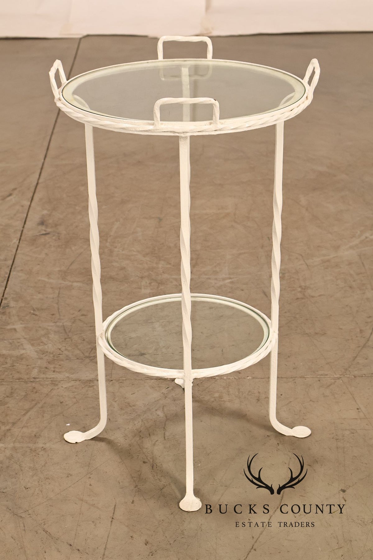 Vintage Wrought Iron And Glass Two Tier Patio Side Table